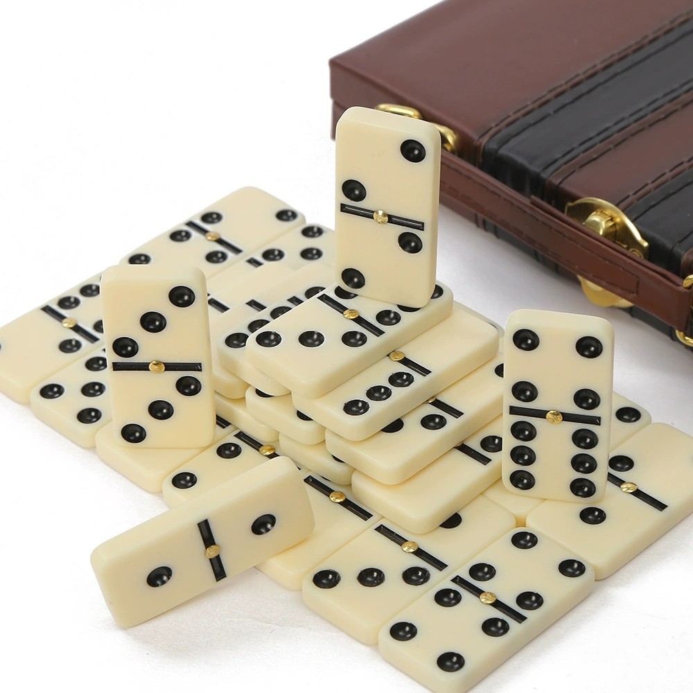 28pcs Double Six Dominoes Set Classic Black & White Plastic Tiles in Box