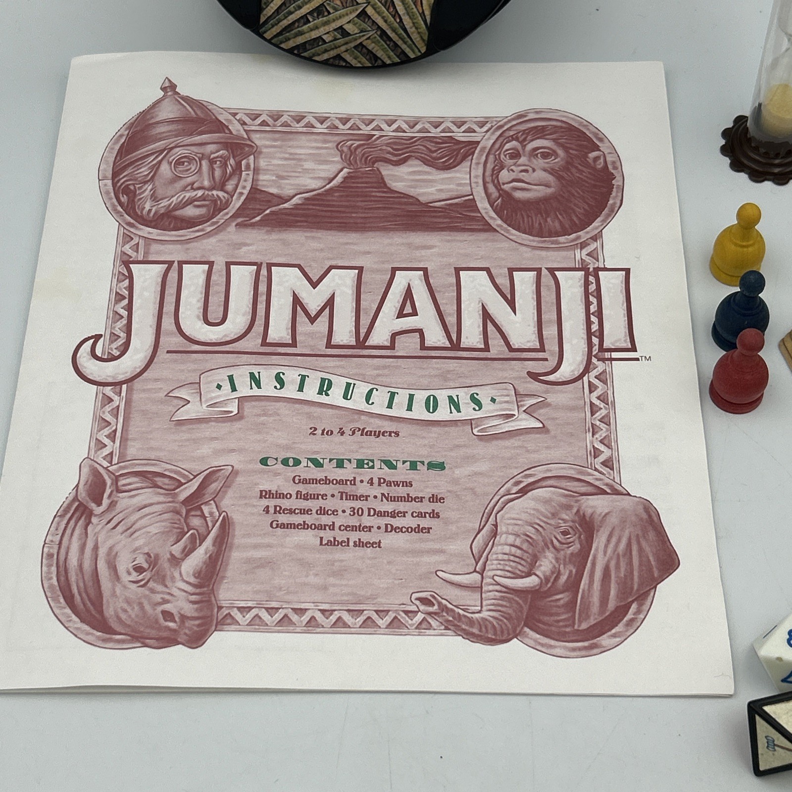 Vtg 1995 Jumanji Board Game Replacement Pieces Timer Dice Cards Pawns Decoder
