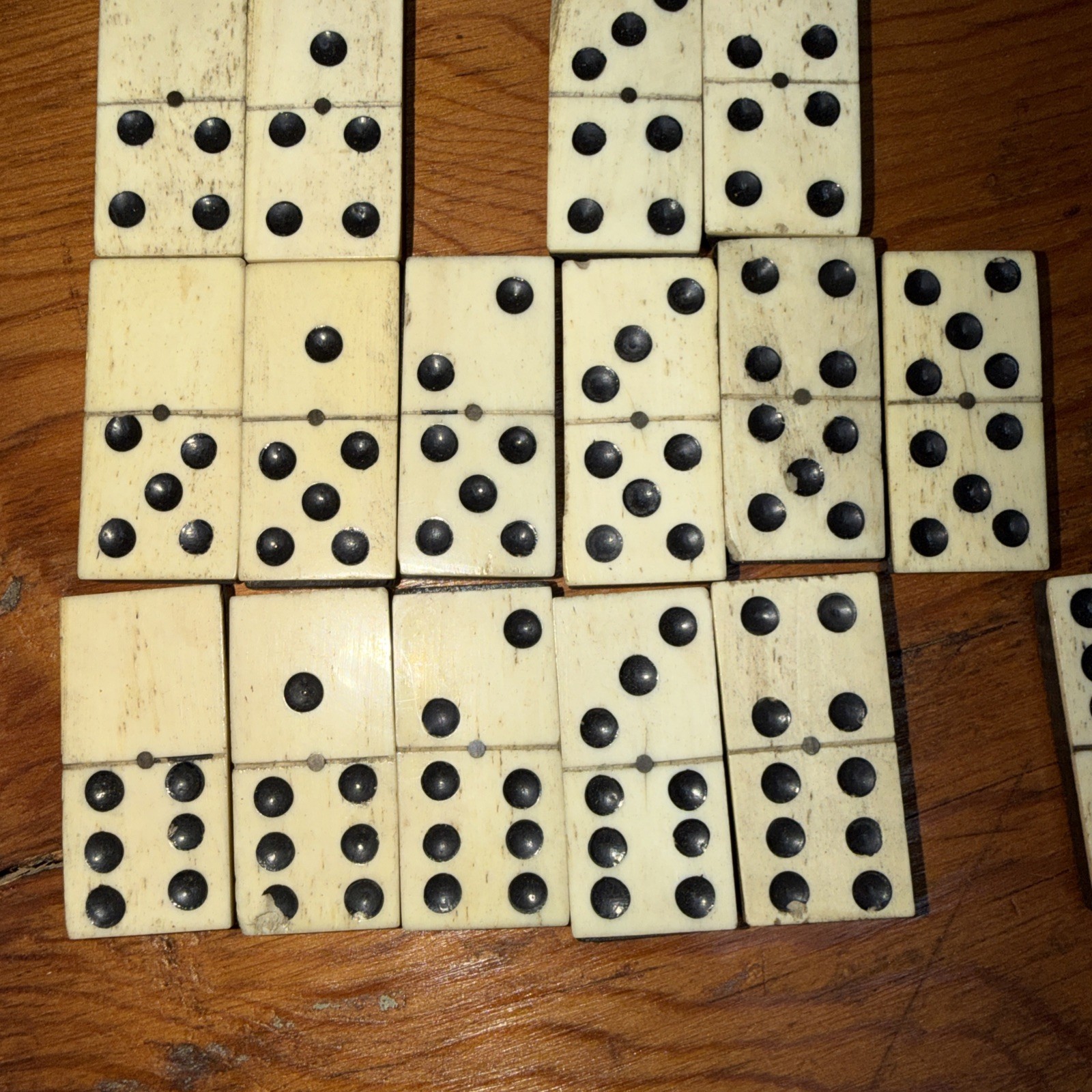 Antique Bone and Ebony Wood Dominos set 26 Dominos, Missing 2/4, 5/6 incomplete