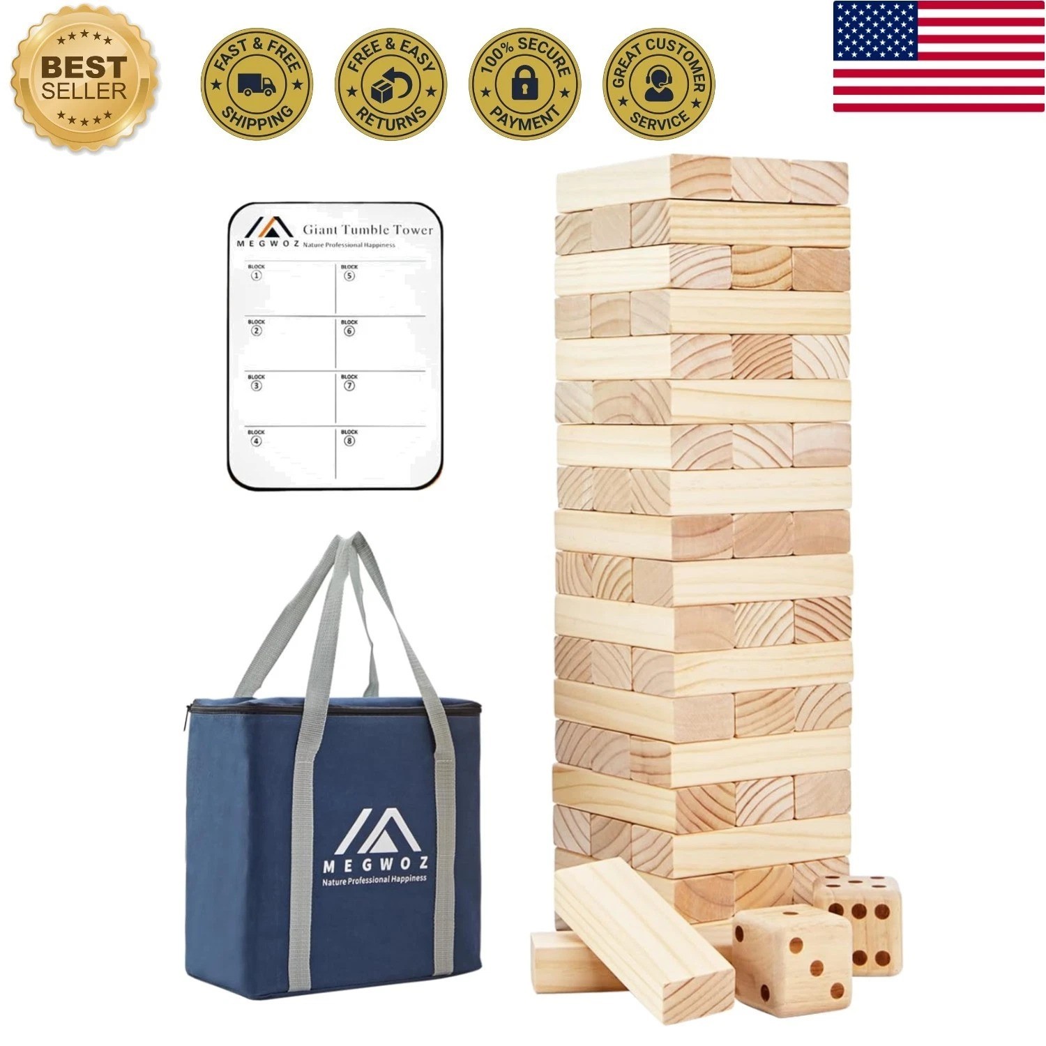 57-Piece Giant Stacking Timber Game – Family Indoor & Outdoor Entertainment