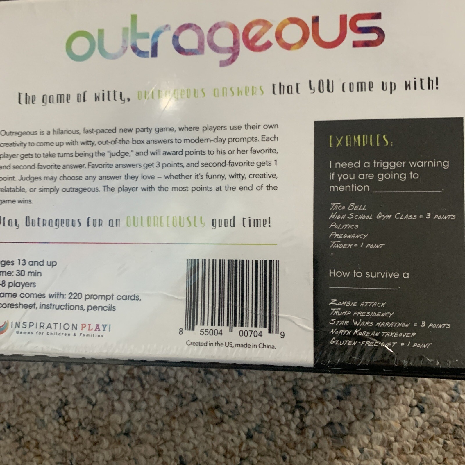 NEW ~ Inspiration Play OUTRAGEOUS Family Game Night Party Board Card Game