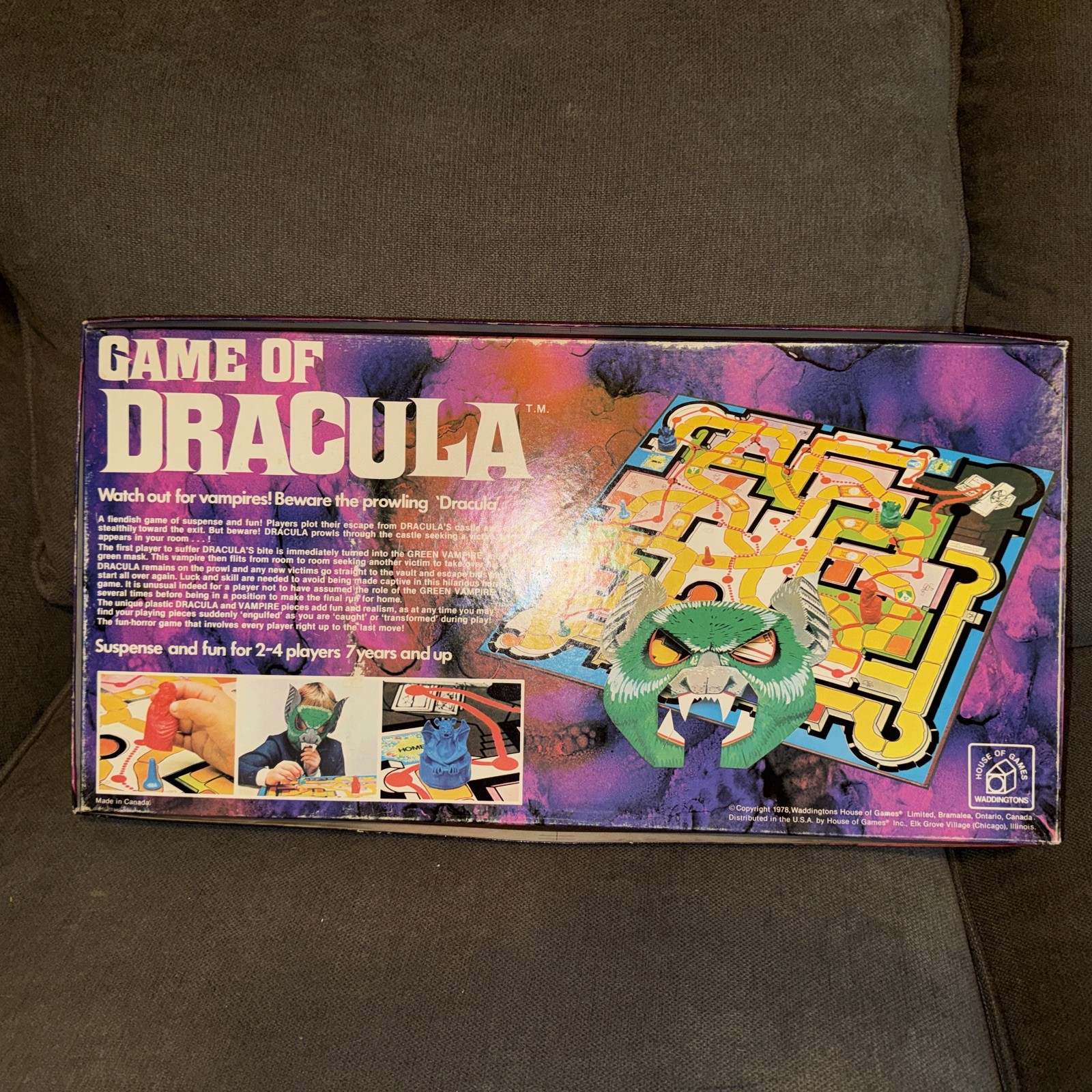 1978 Waddingtons House of Games Dracula Board Game Complete w/Instructions, Mask