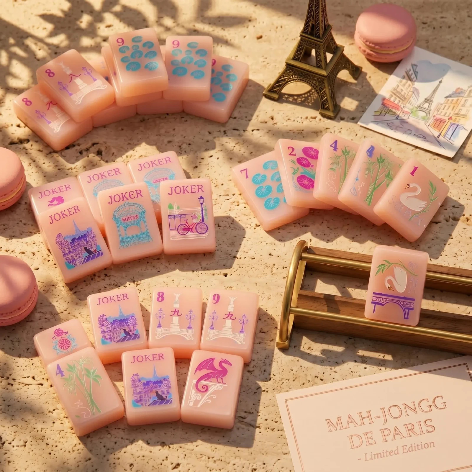 Mah-Jong de Paris Limited Edition Mahjong Tile Set | 160 Pink Single Layer Acryl