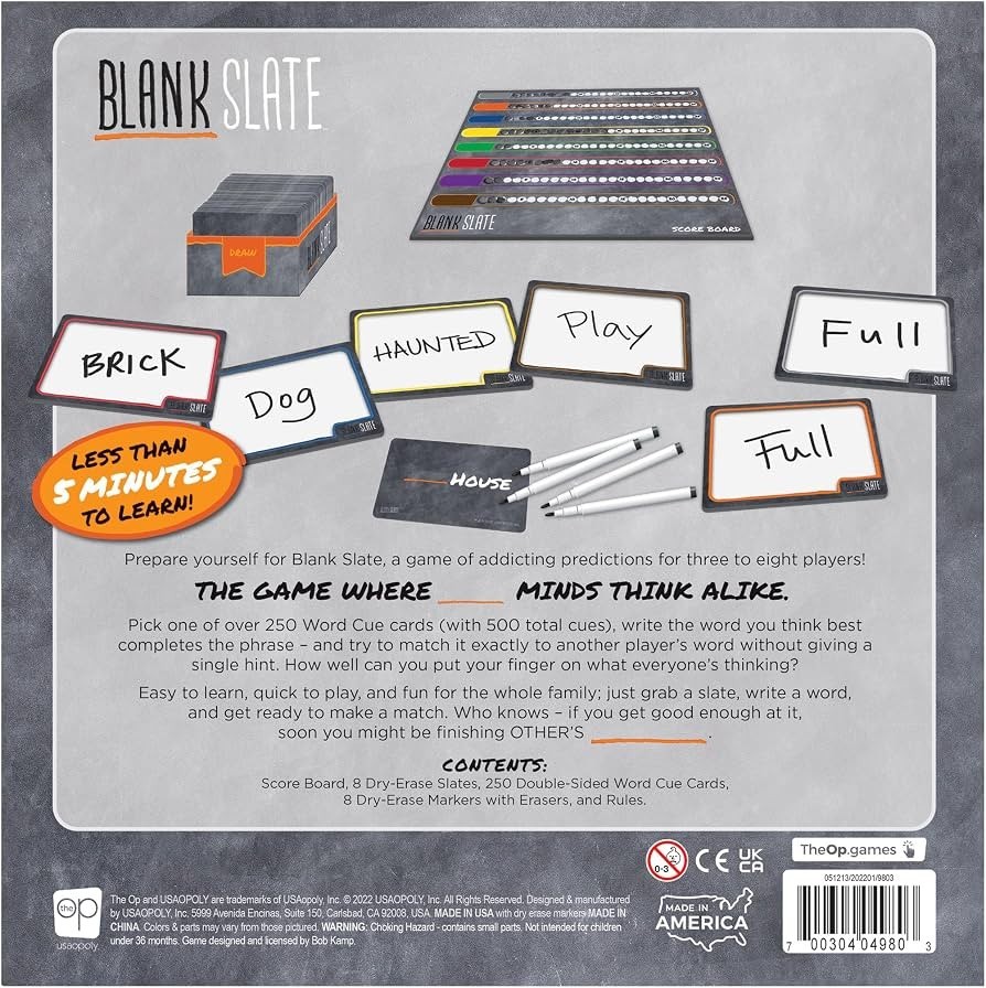 USAopoly Blank Slate Party Word Game 3-8 Players Dry-Erase Quick to Learn New