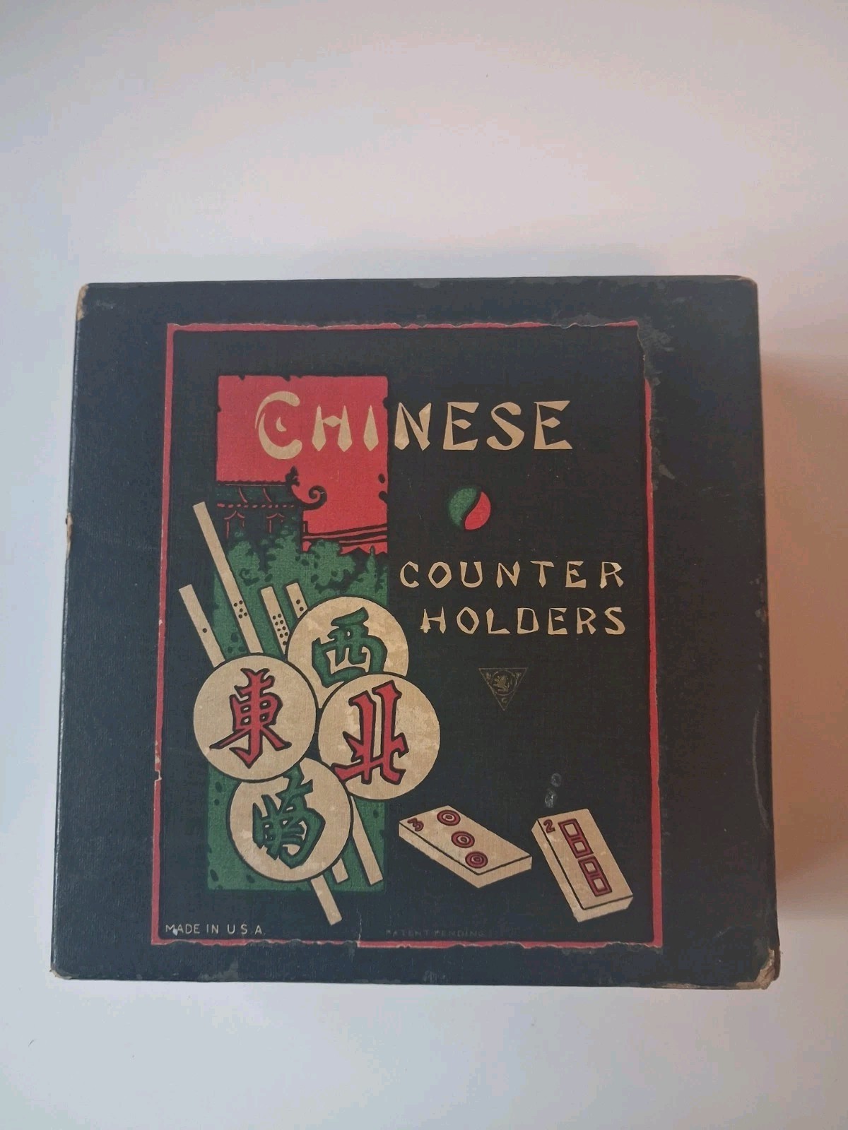 Vintage 1920s Chinese Counter Holders Box Mahjong Game Organizer w/ 4 Color Tray