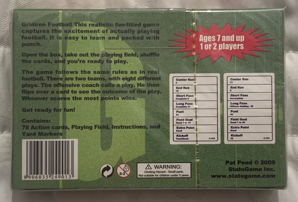 Gridiron Football The Realistic Football Card Game Ages7+ For 1-2 Players Sealed