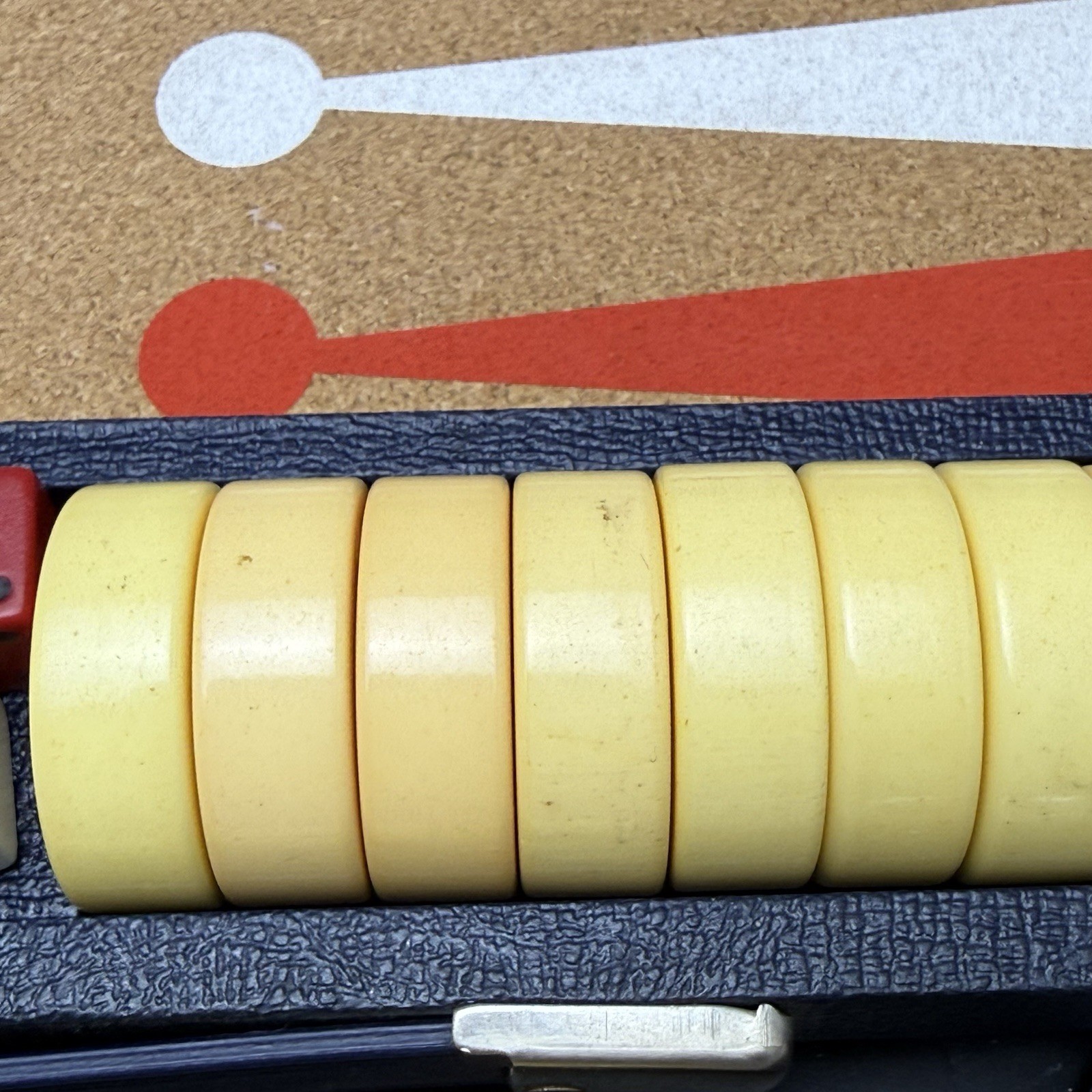 Crisloid Bakelite Backgammon Set 1.5” Checkers Red Yellow / Butterscotch Vintage