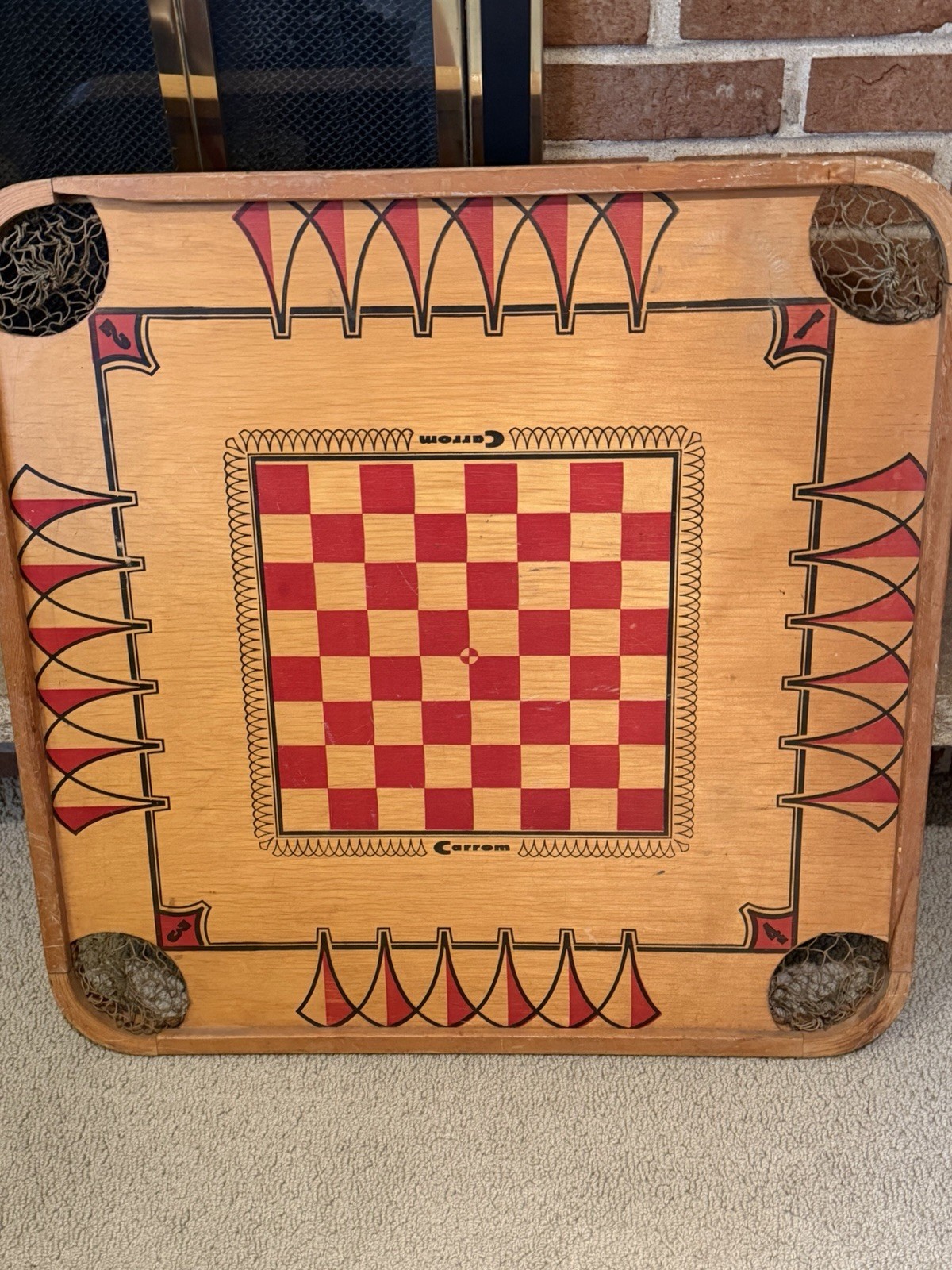 Vintage Carrom 2 Sided Game Board 28″ x 28″ With original 64 Page Rule Book 1963