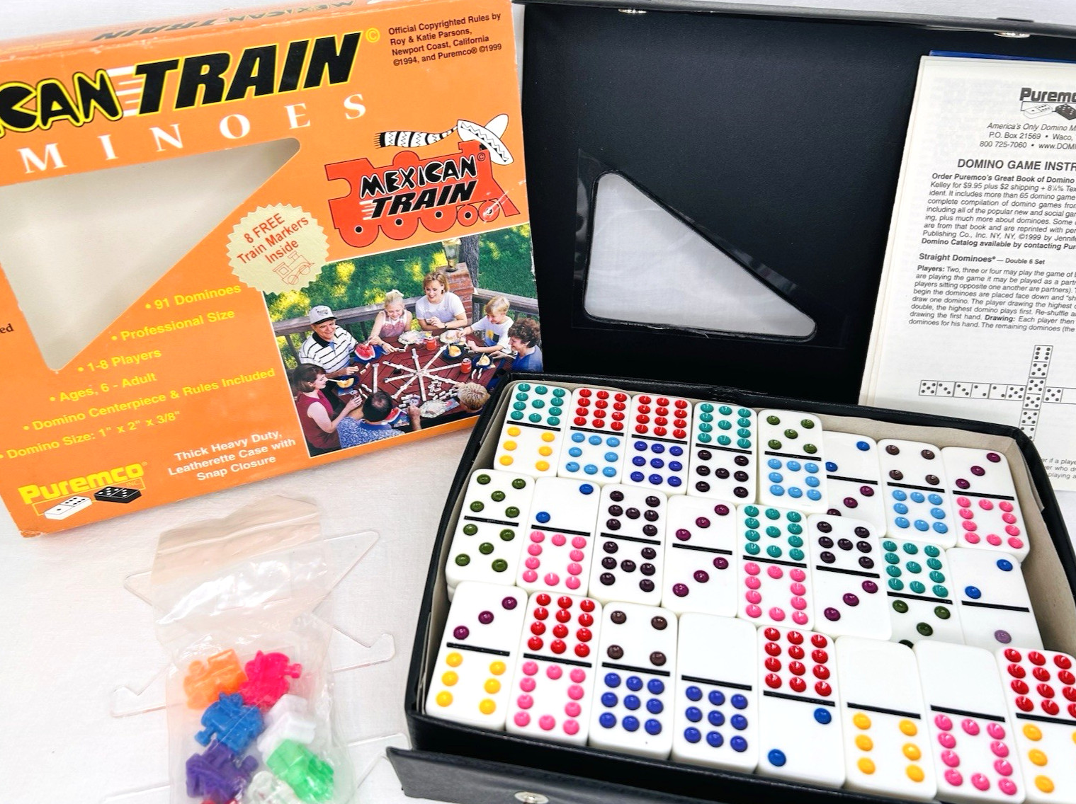 Mexican Train 91 Dominoes Puremco with Case ~ ChickenFoot ~ Complete