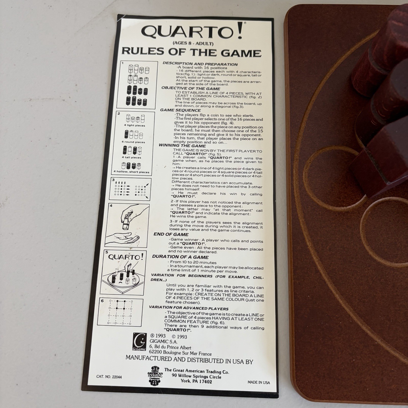 QUARTO! Wooden Board Game Vintage 1993 Gigamic, Mensa Select Complete!