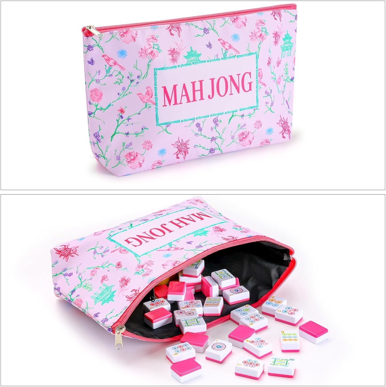 American Mahjong Carved/Engraved MAGENTA tiles Pink Bag COMPLETE & BRAND NEW