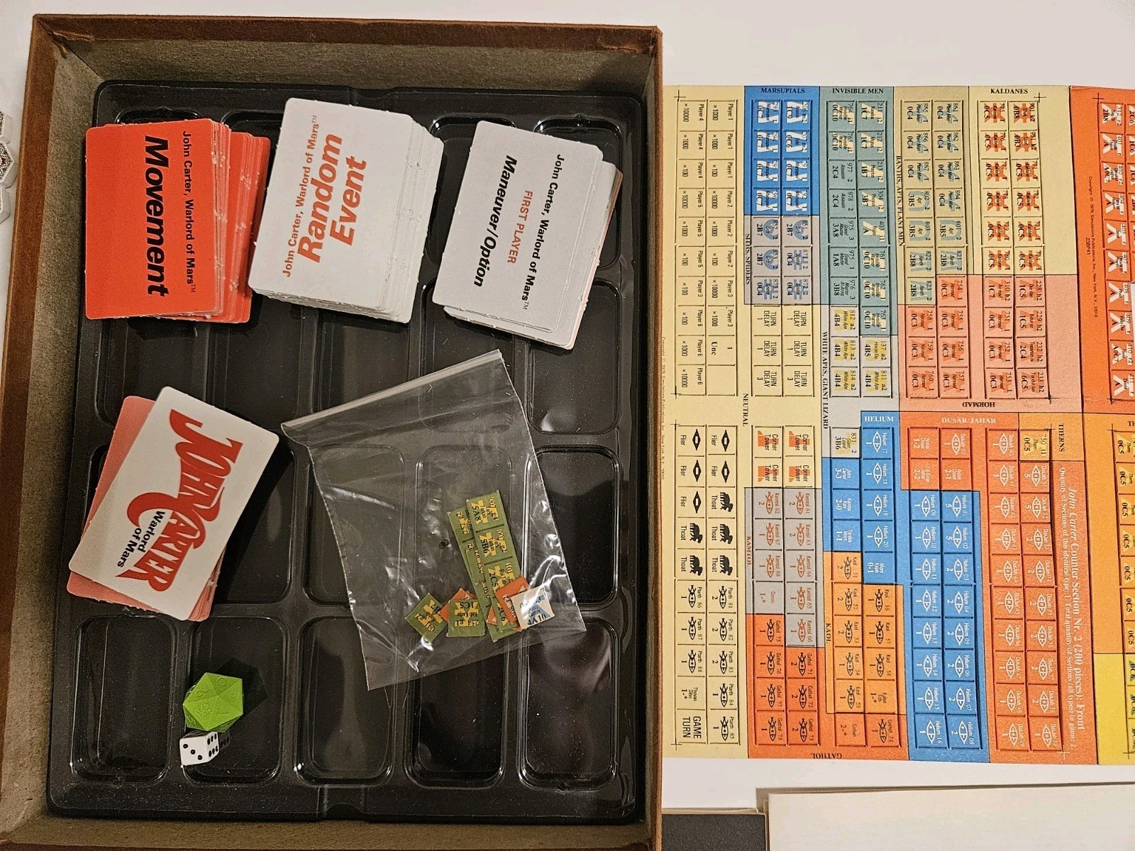 SPI Wargame John Carter – Warlord of Mars Bright Box, Unpunched cards Crisp Book