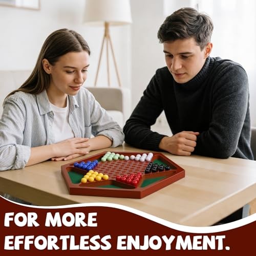 Wooden Chinese Checkers Board Game Set, 13.5 Inch Classic Strategy Game with