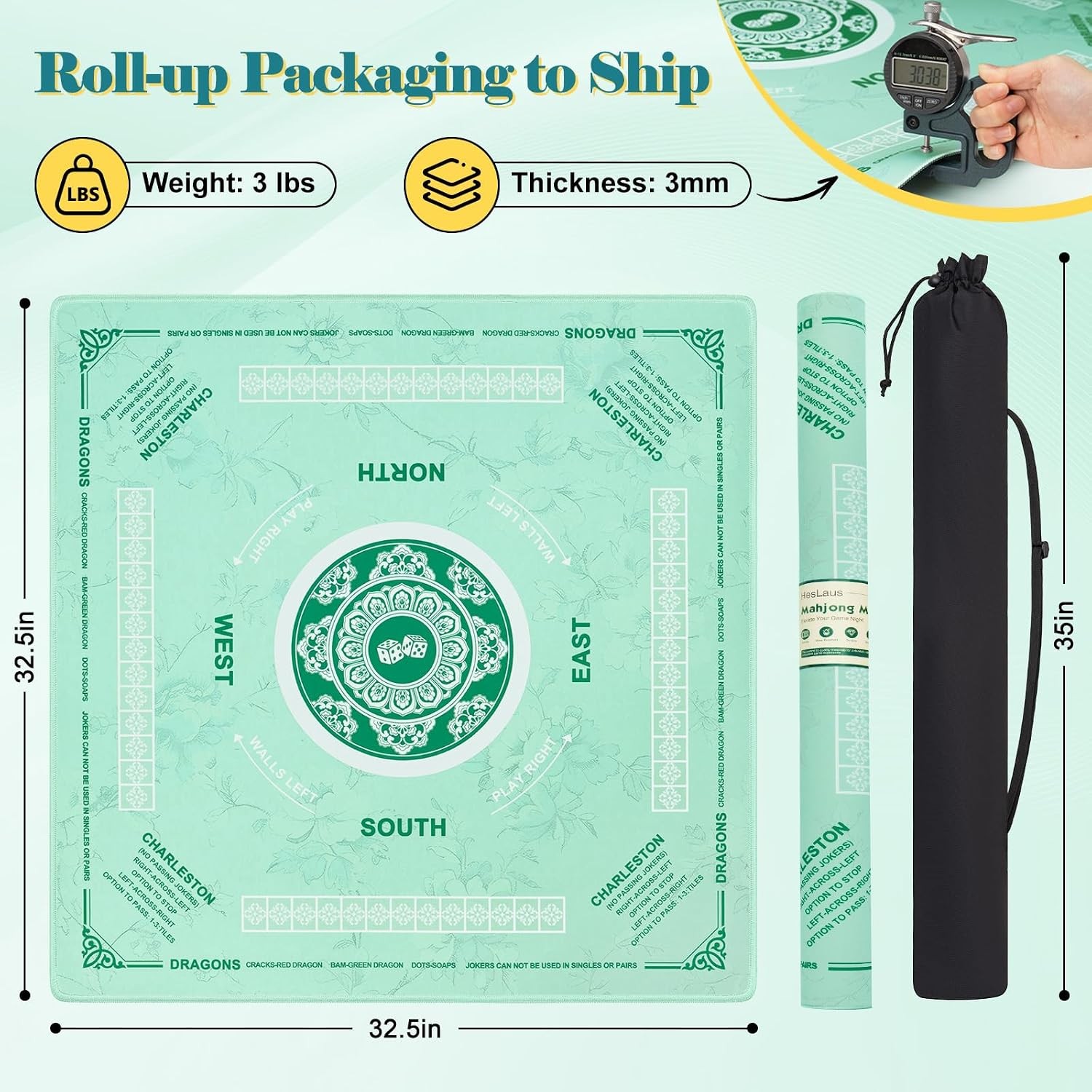 American Mahjong Mat 32.5″x32.5″ Water Repellent No-Crease Mahjong Game Table