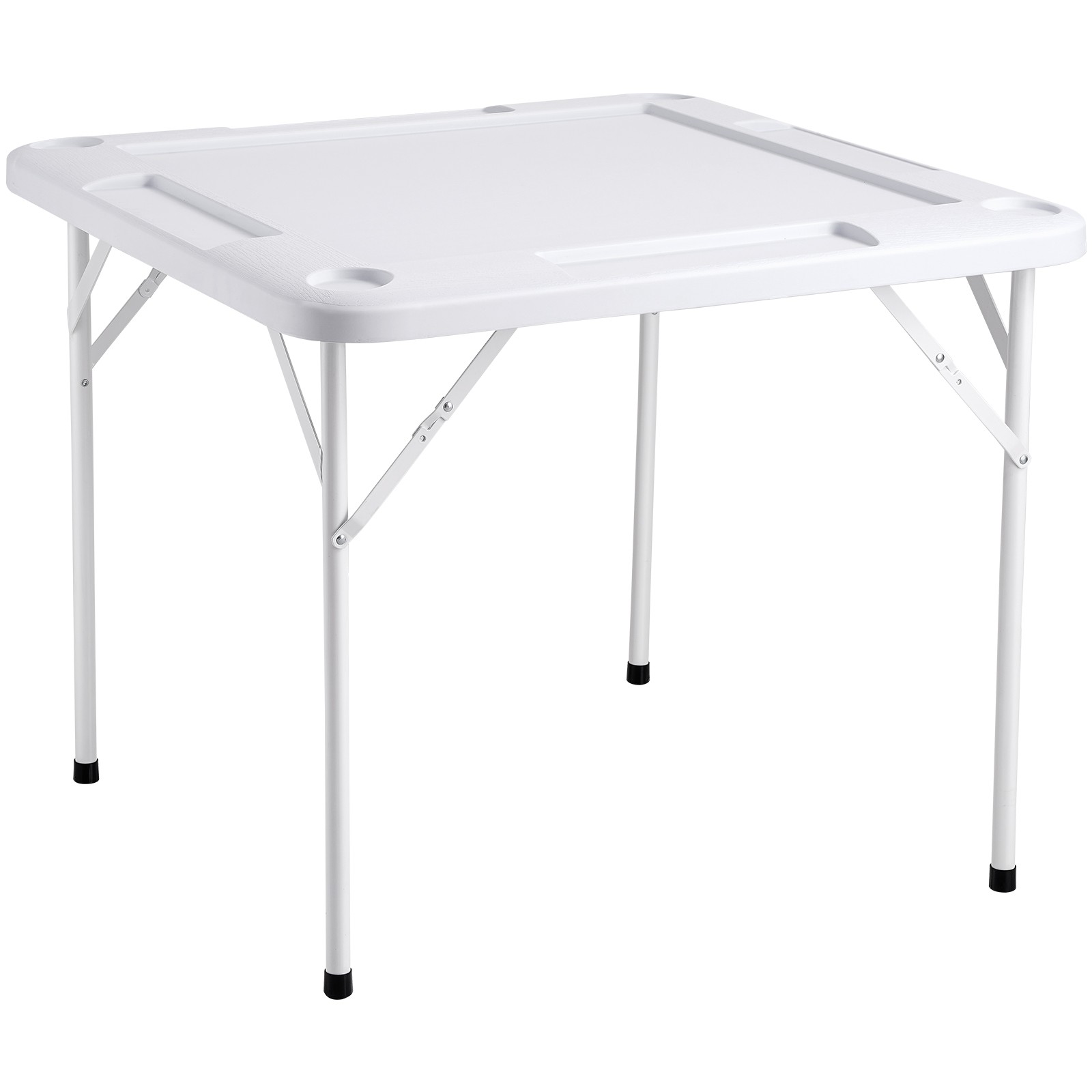 Uimoso Mahjong Table 4Player Folding Card Table & 4 Cup Holders Chip Trays White
