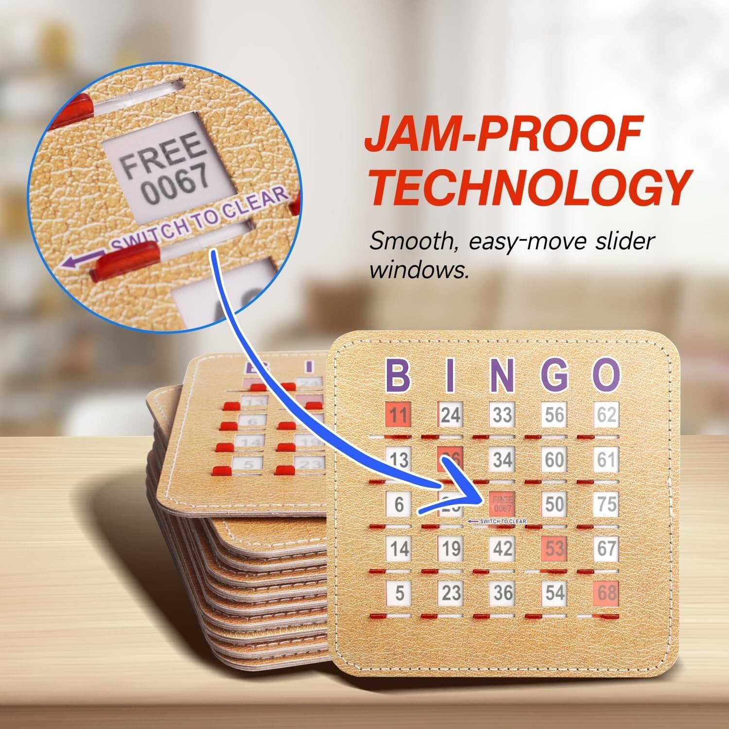 200-Pack Stitched Reusable Shutter Slide Bingo Cards with Shutter Clear Slider