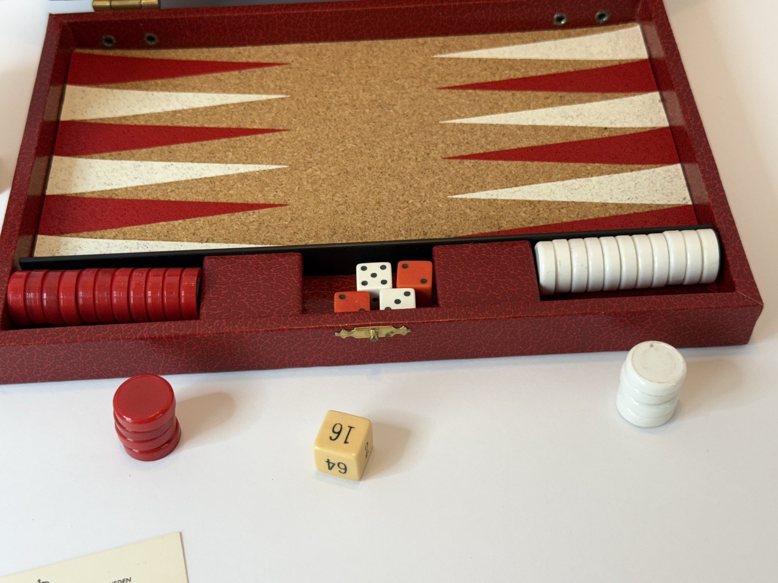 Design Philipp Sweden Backgammon Set Red Case Cork Board JC Penney Magnetic VTG