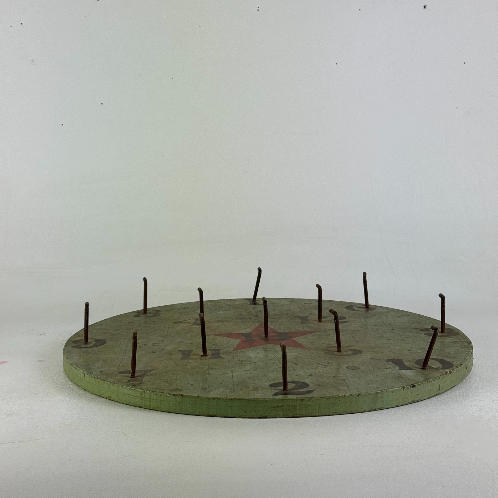 Vintage Mid 20th Century Round Ring Toss Game Board With Red Star