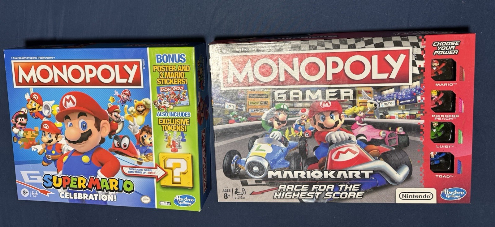 Super Mario Menopoly Bundle Set Of 2 Complete Games Used W/Bonus Characters