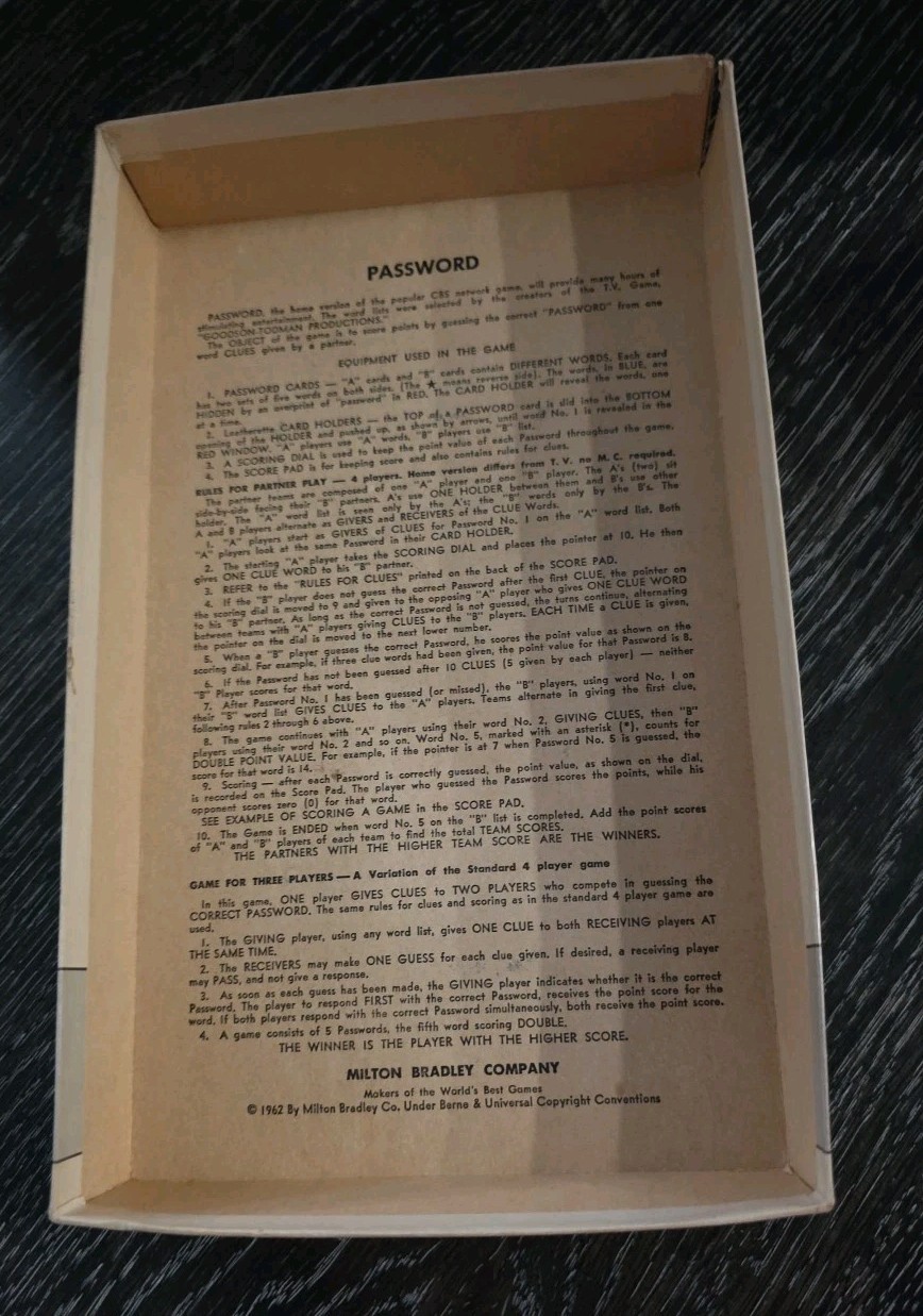 ORIGINAL Vintage 1962 Milton Bradley Password Board Game Complete! Volume 2 4260