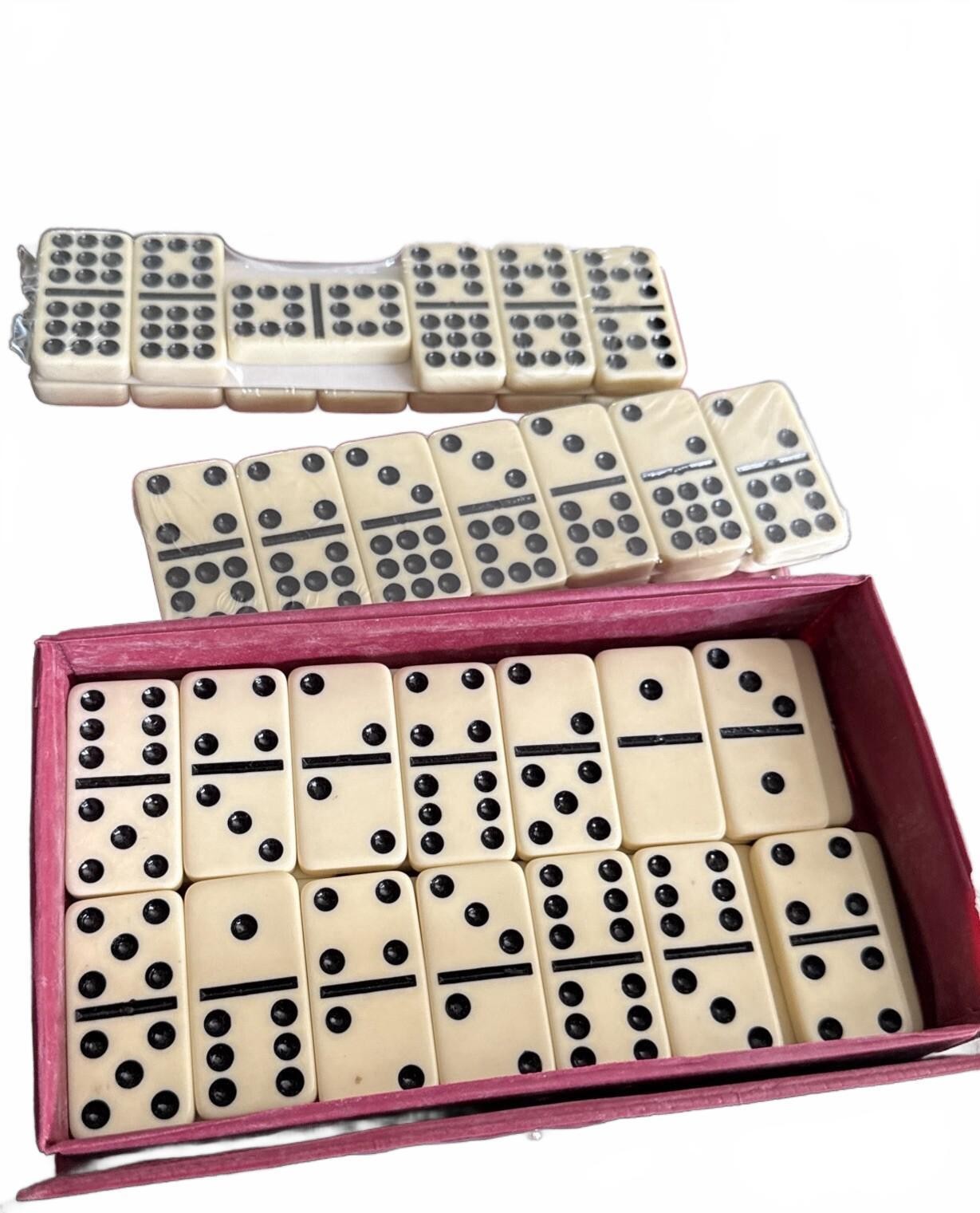 Vintage Domino By Cardinal 55 Pieces | 3/8″ Thick 2 Sealed Packs Red Vinyl Case