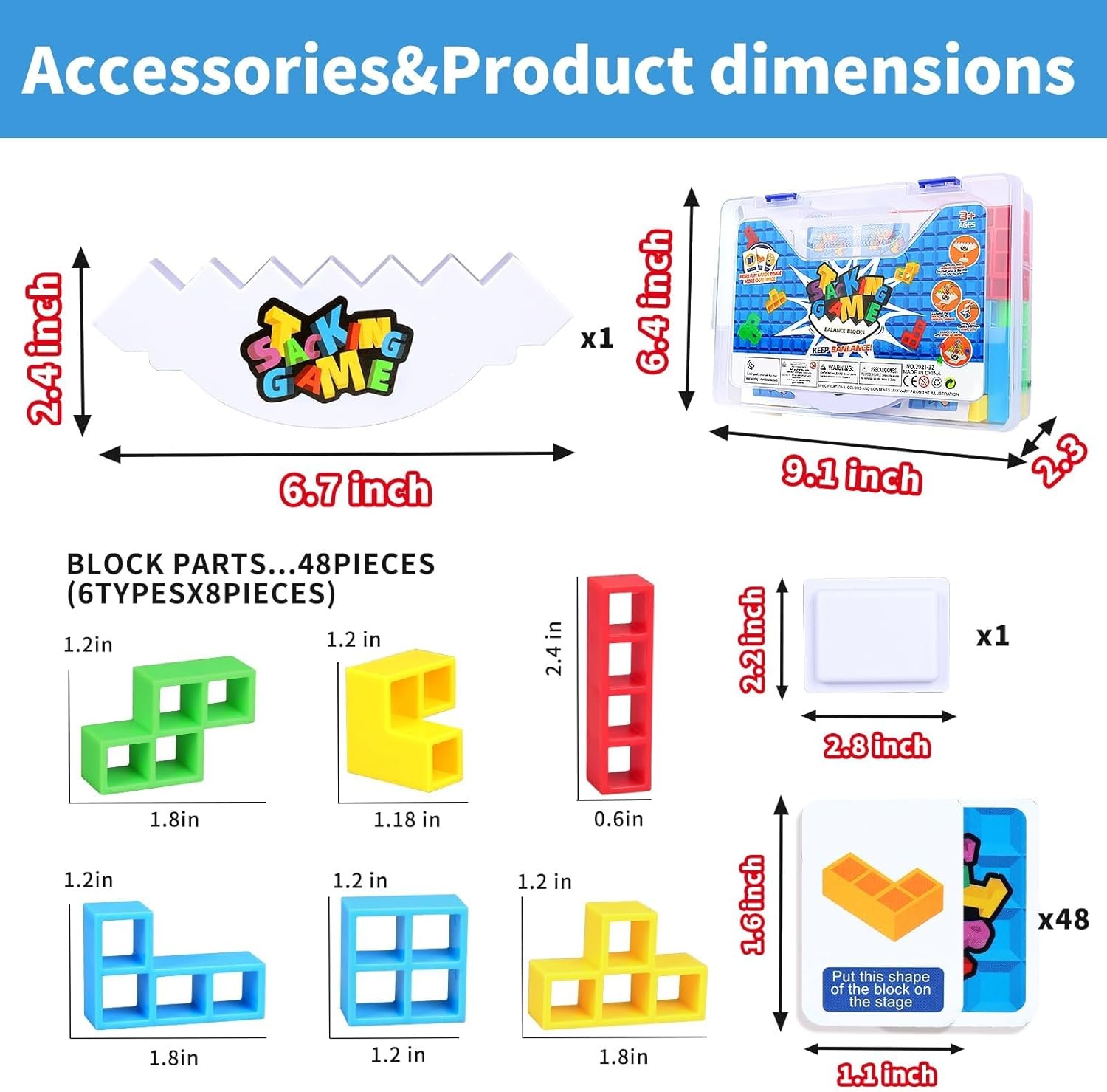 48PCS Stack Game for Adult & Kids, Tetra Board Tower Games for Family Tra