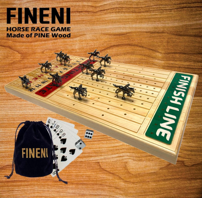 Horse Racing Board Game with Luxurious Durable Metal Horses, 11 Pieces, Black
