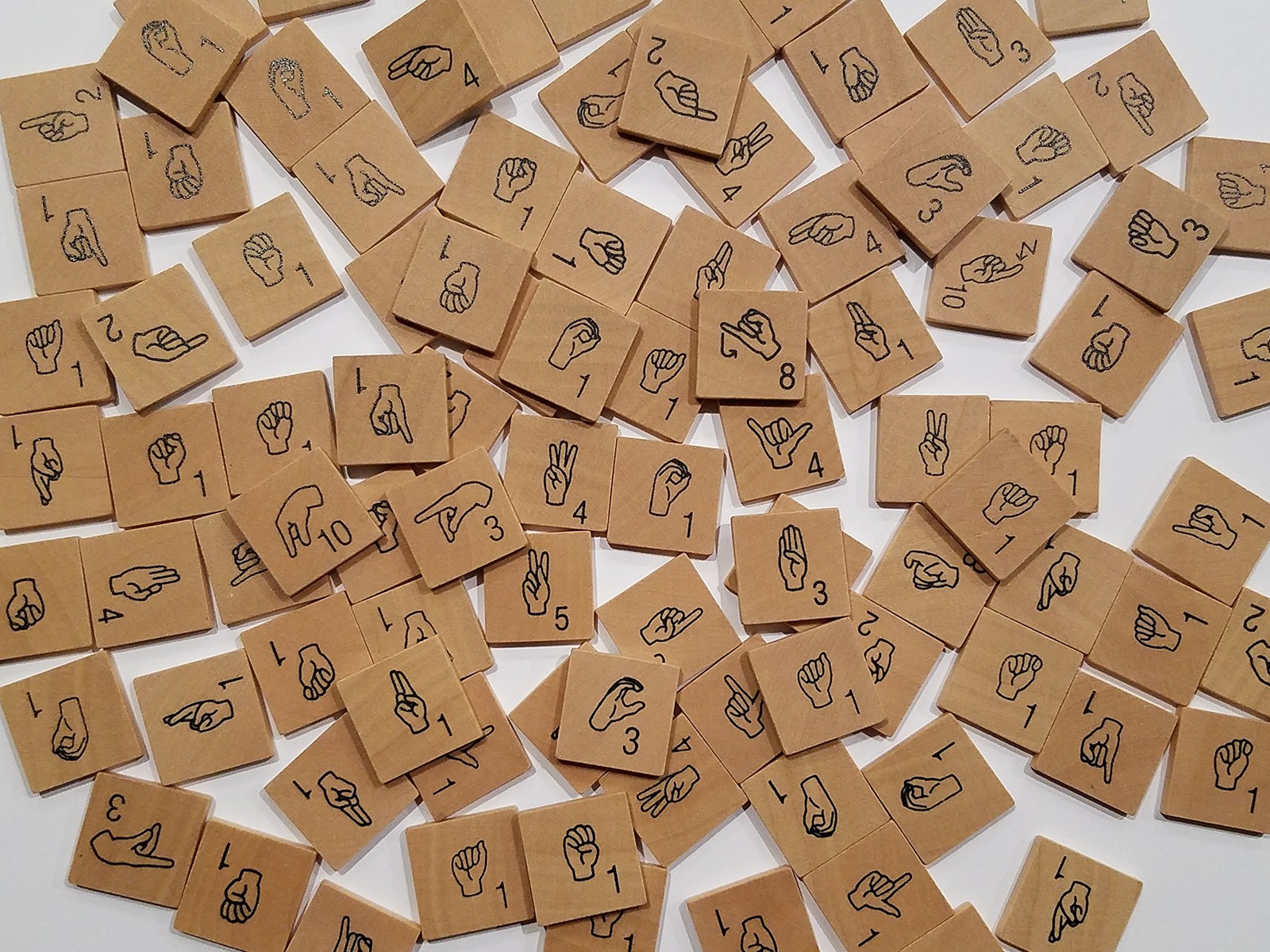 Iconoglyph American Sign Language Game Tiles | 1.5 x 1 x 0.125 inches, Brown