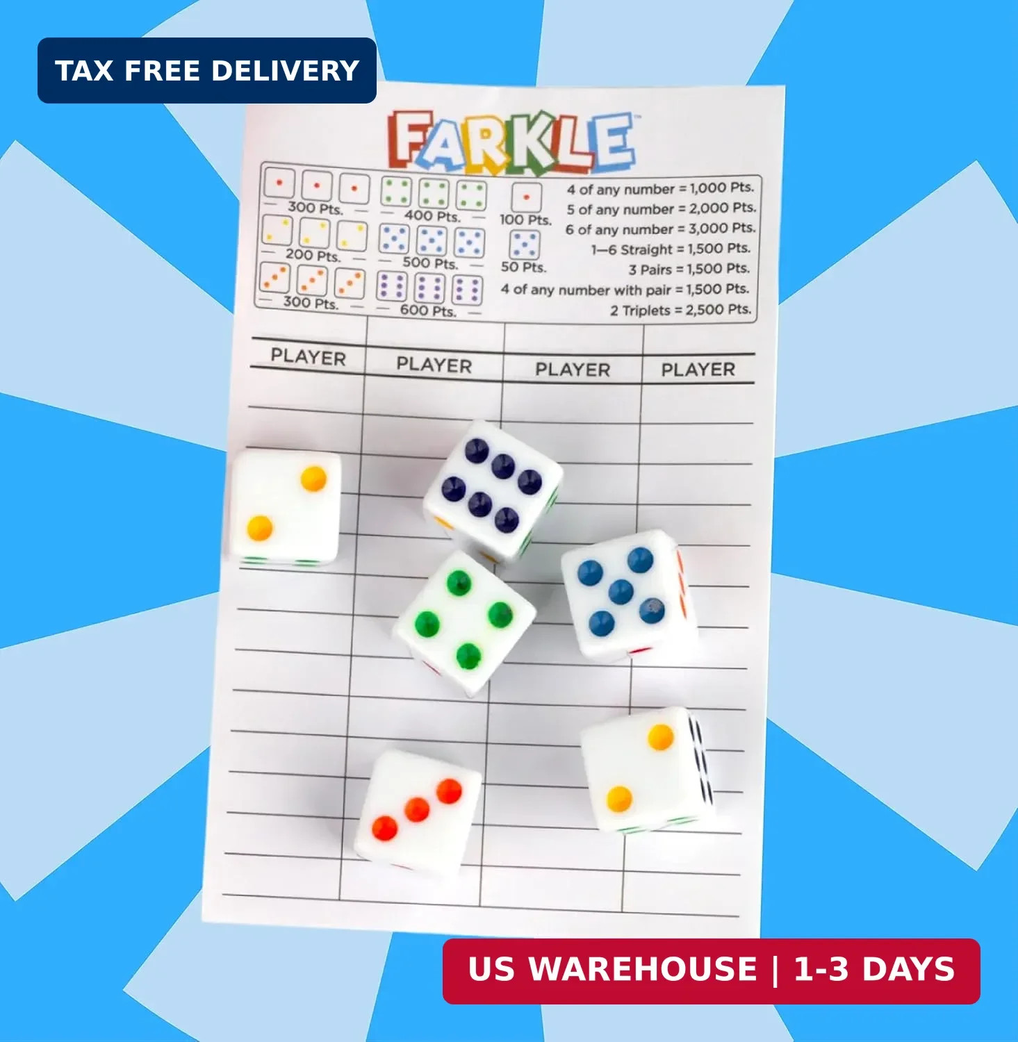 Regal Games – Farkle Classic Dice Game w/ 6 Colored Dice, 1 Convenient Dice Cup