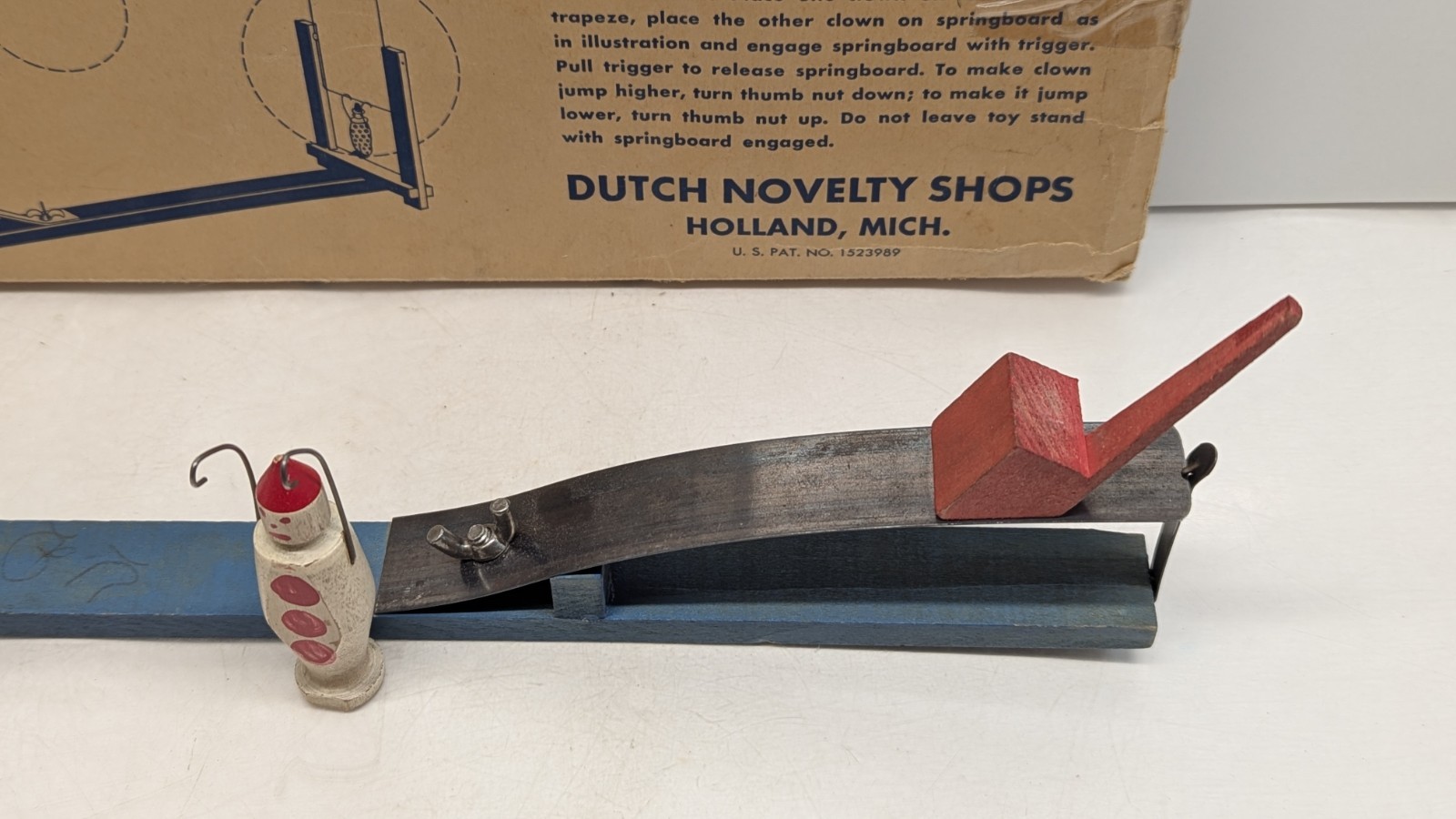 1920s Vintage Rare Flying Clowns Toy Dutch Novelty Wood Flip Game Pieces Circus