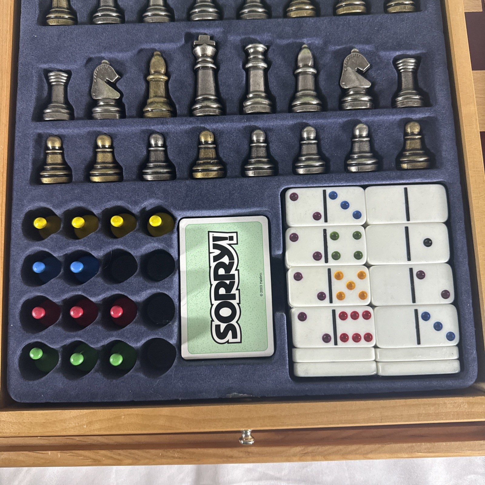 MONOPOLY SORRY Plus 6 Classic Games Tabletop Solid Wood Cabinet – Incomplete