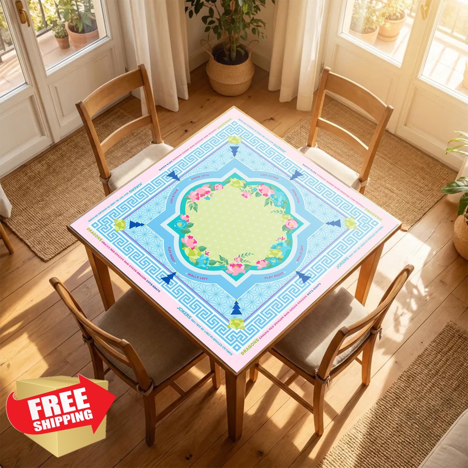 Msdiuvdk Mahjong Mat Light Blue Lotus Bag
