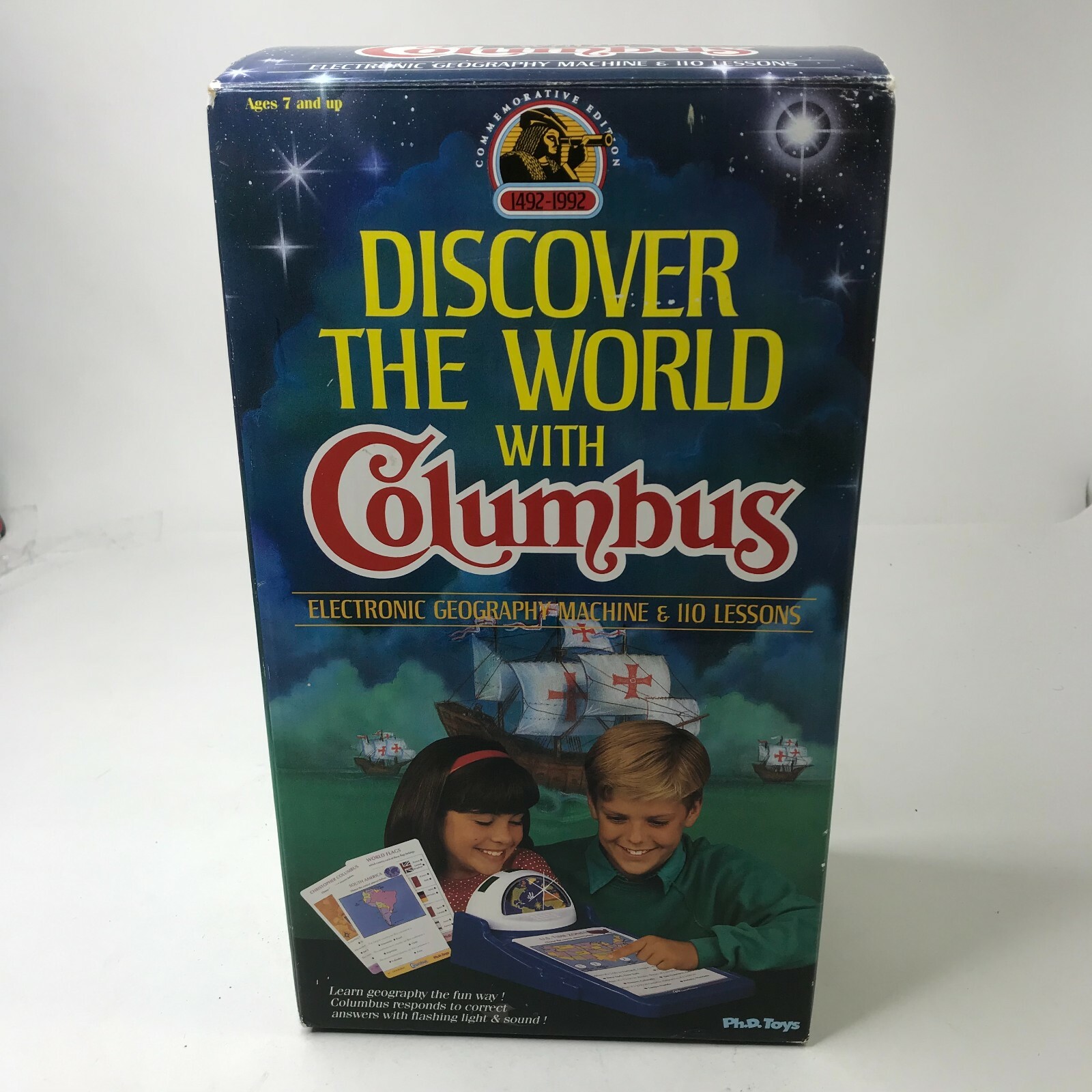 Vintage 1992 Discover the World w/ Columbus Geography Trivia Game Ph.D Toys 6045