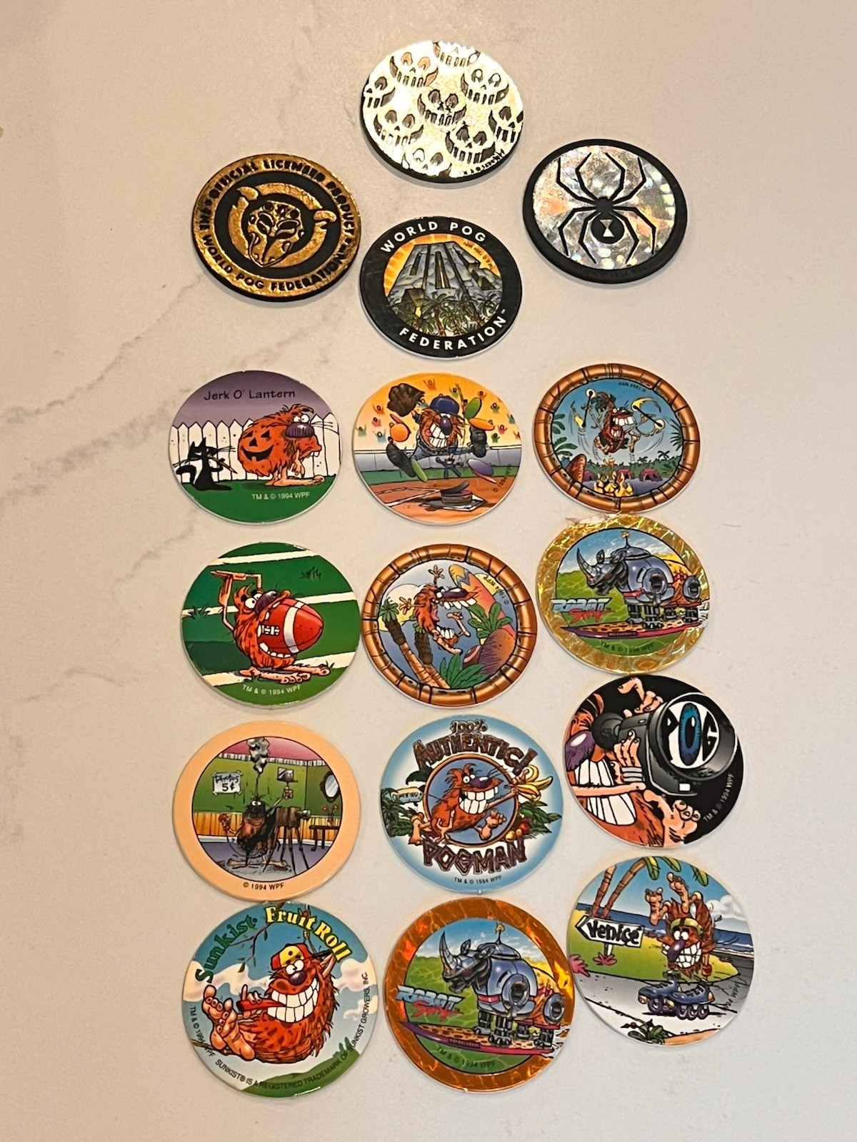Lot of 13 Pogman Pogs Slammer The World Pog Federation Authentic POG Brand WPF