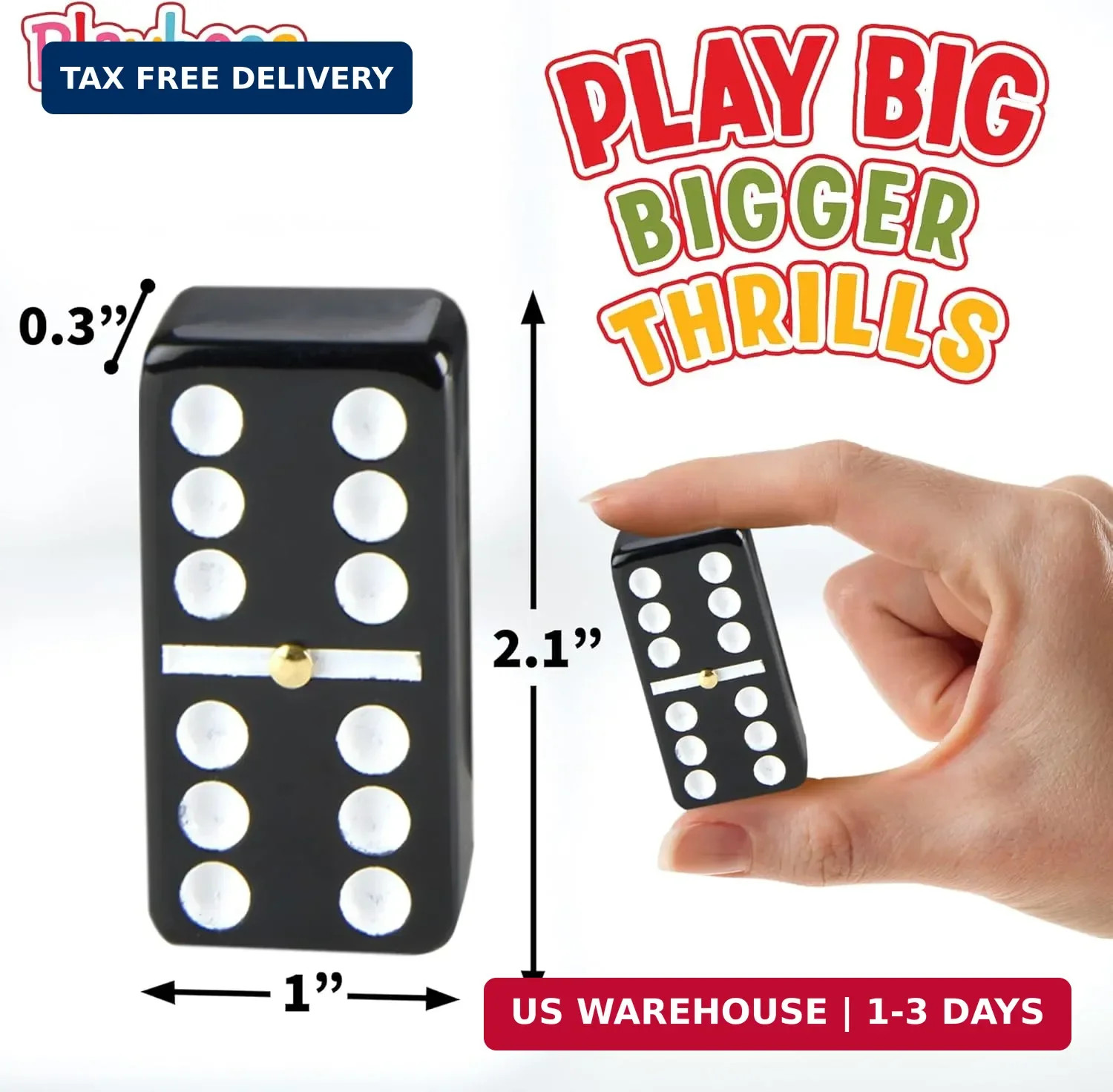 Jumbo Double Six Dominoes Set – 28 Black Classic Tiles in Faux Leather Case