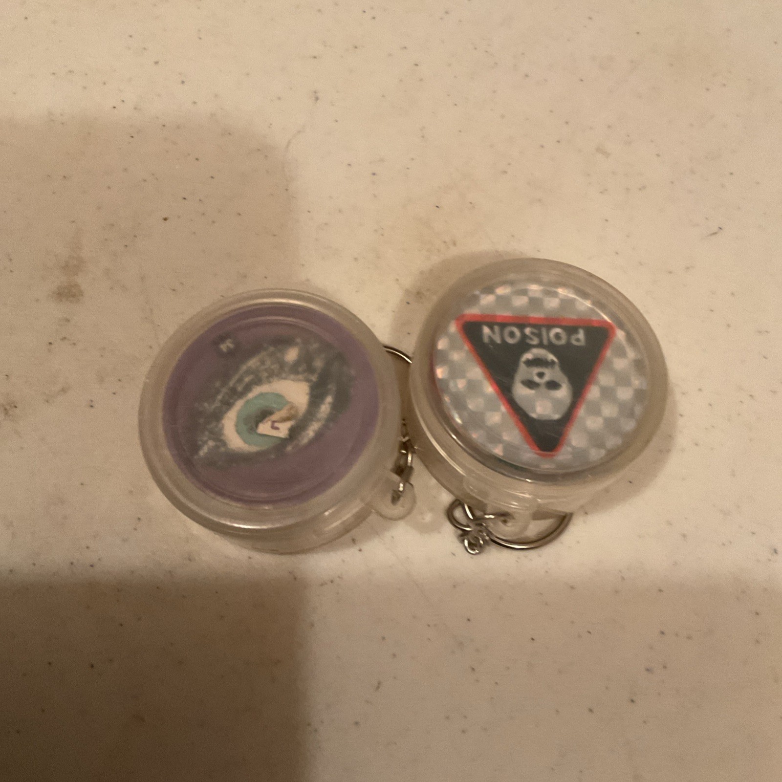 2 Vintage POG Game Pieces Slammers Storage Container Keychain Pogs Keyring Lot