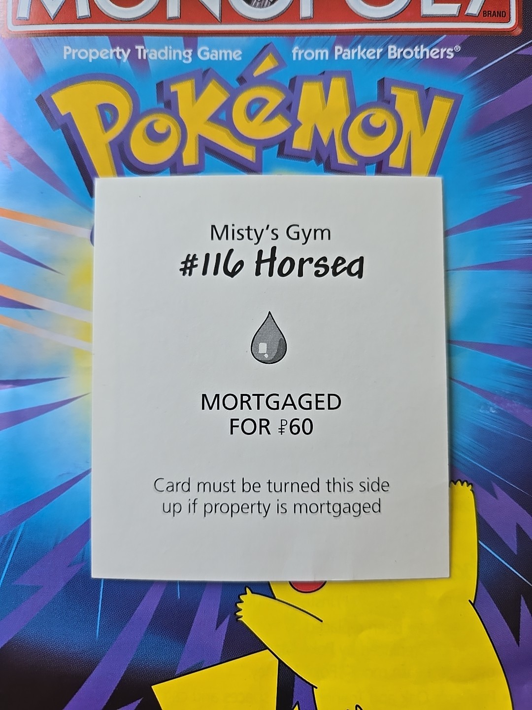 1999 Monopoly Pokémon #116 Horsea Light Blue Title Deed Card Game Piece Part