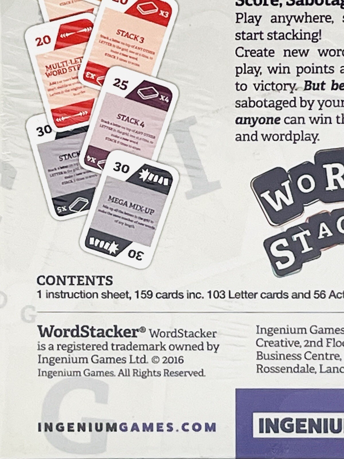 WORD STACKER Family Word Building Game, 2-6 Players 10yr+ ~ Ingenium Games NEW