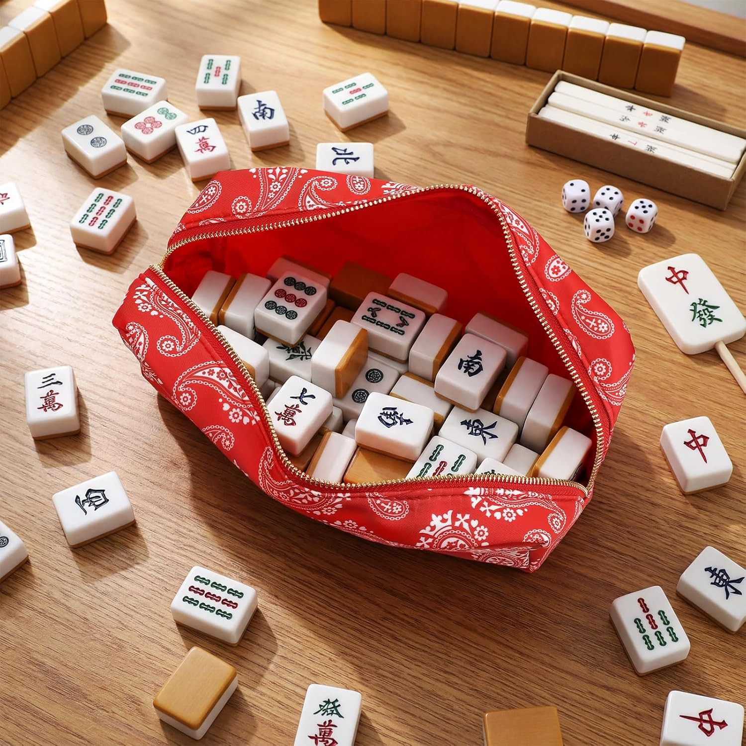 Empty Mahjong Tiles Bag Thickened American Mahjong Tiles Bag with Zipper Boar…