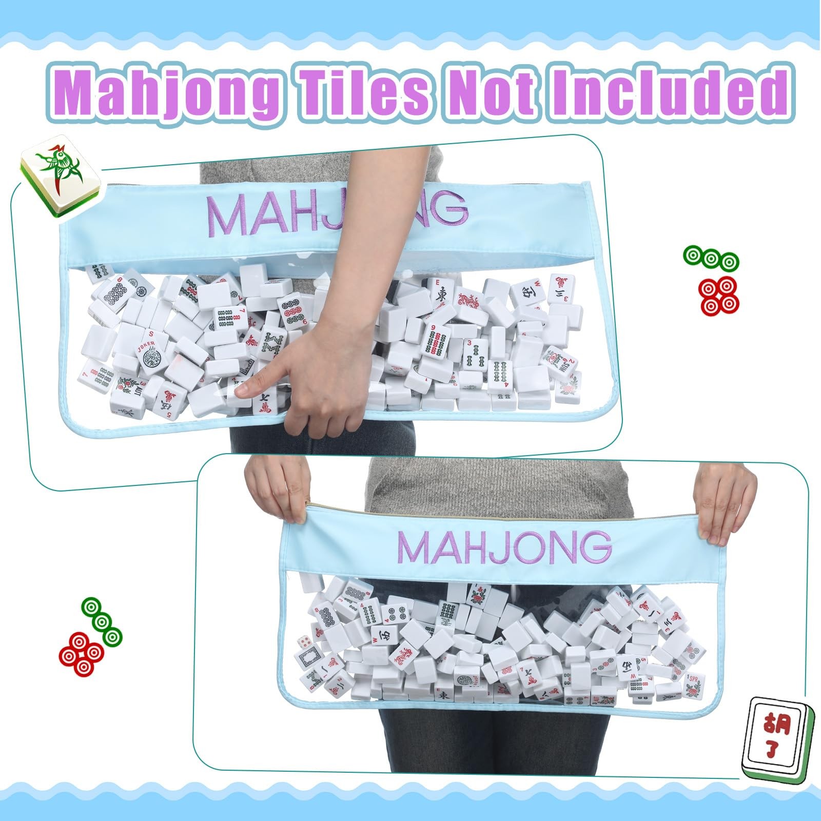 Mahjong Bag Empty Zippered Letters 1 PCS Blue Moh-jong Case Only