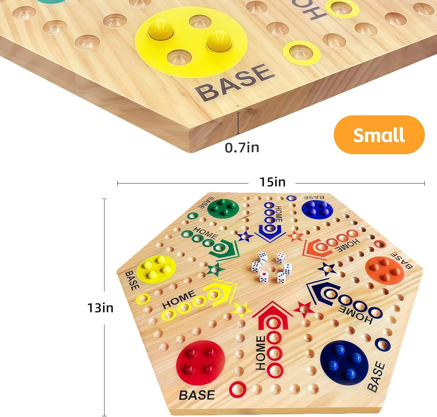 Wooden Board Game, Original Marble Game Double Sided Painted 2 to 6 Player Fast
