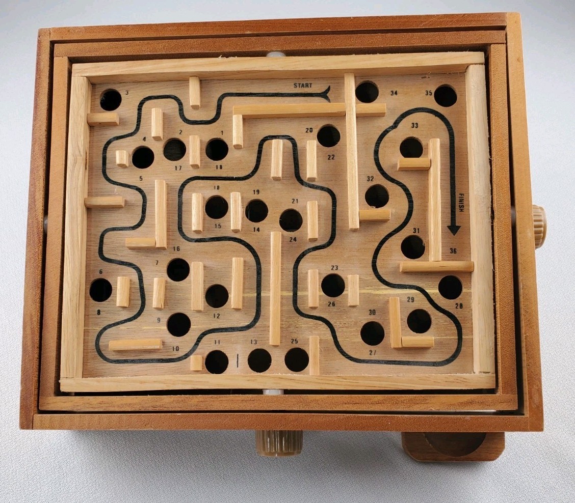 Vtg. Labyrinth Wooden Marble Tilting Maze Puzzle Game **No Marbles**