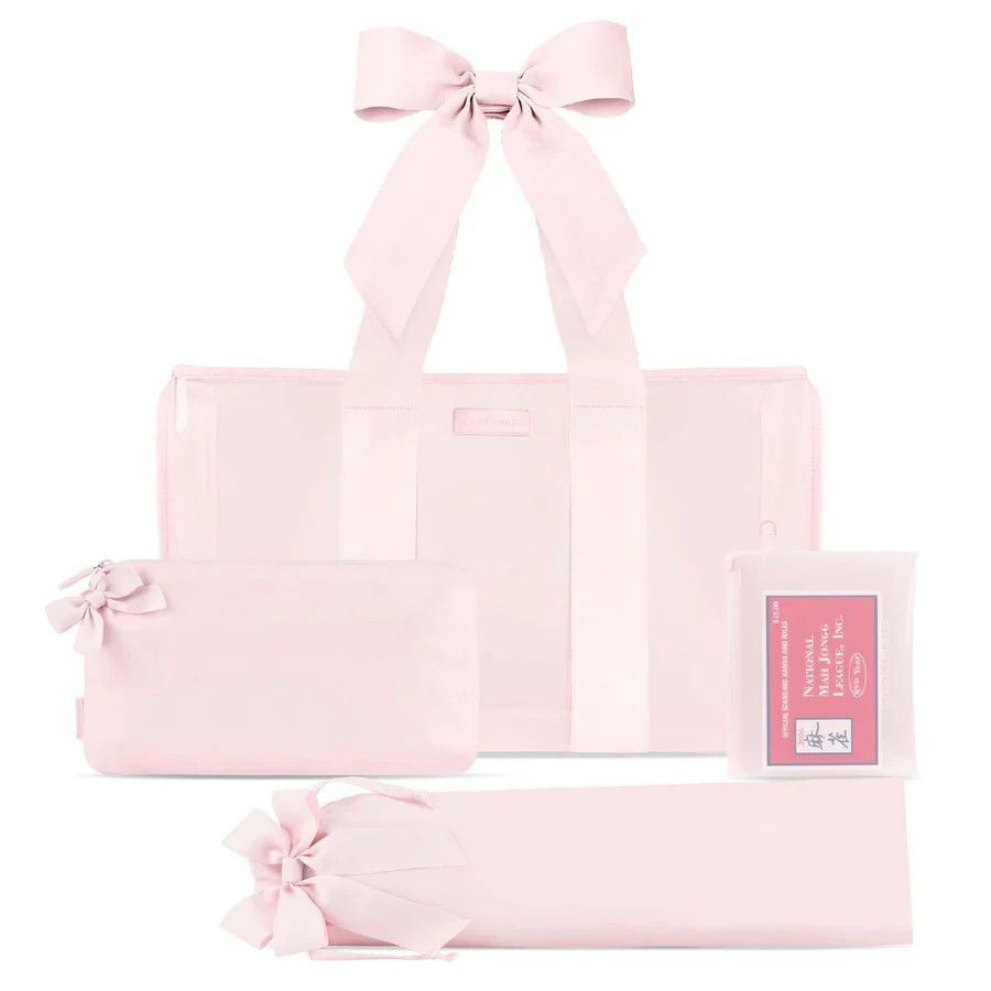 Case-Mate Mahjong Jelly Tote Set Ballet Pink Bow 4-Piece Clear Bag Rack Sleeve