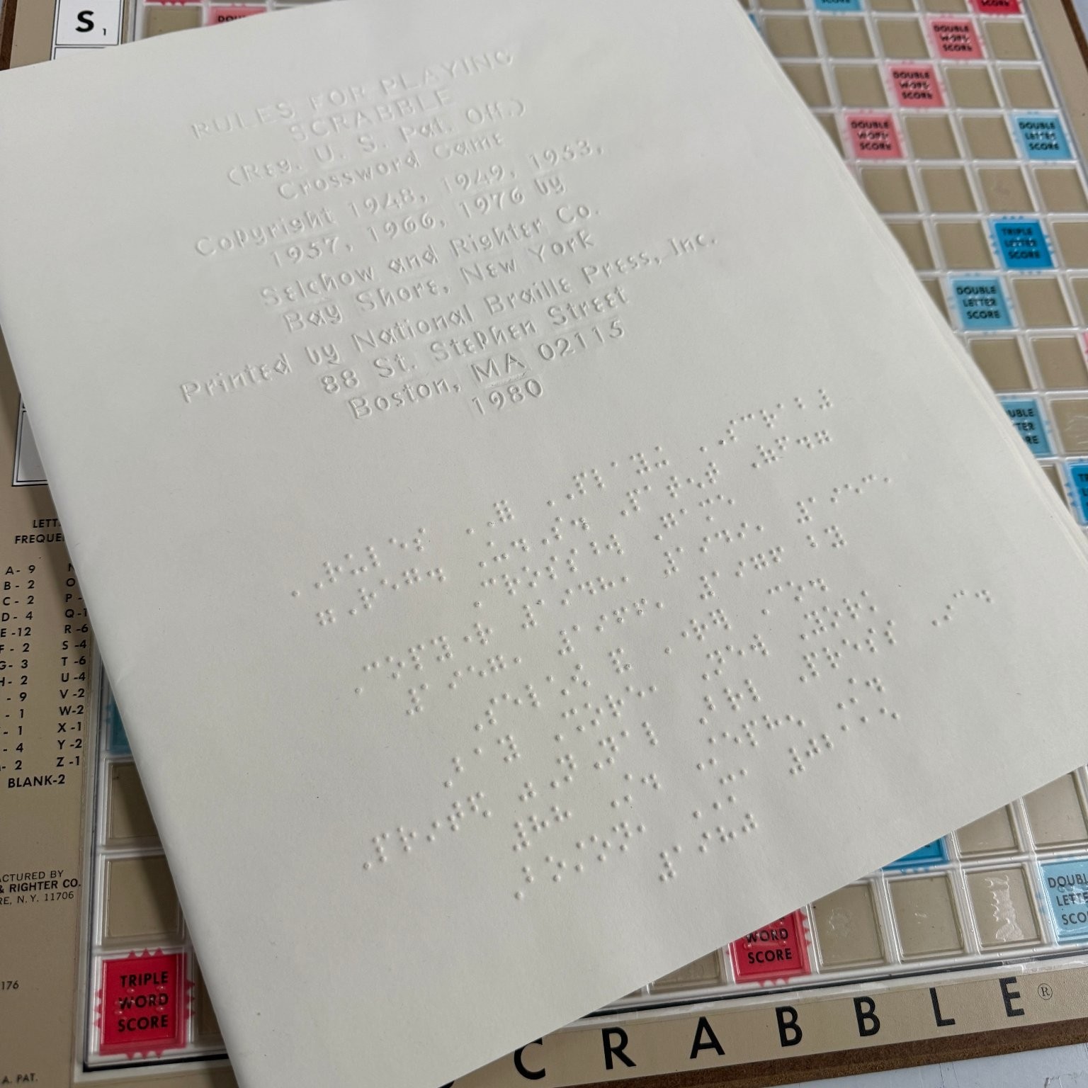 Scrabble Selchow & Righter Braille No.76 Board Game 2-4 Players 1980