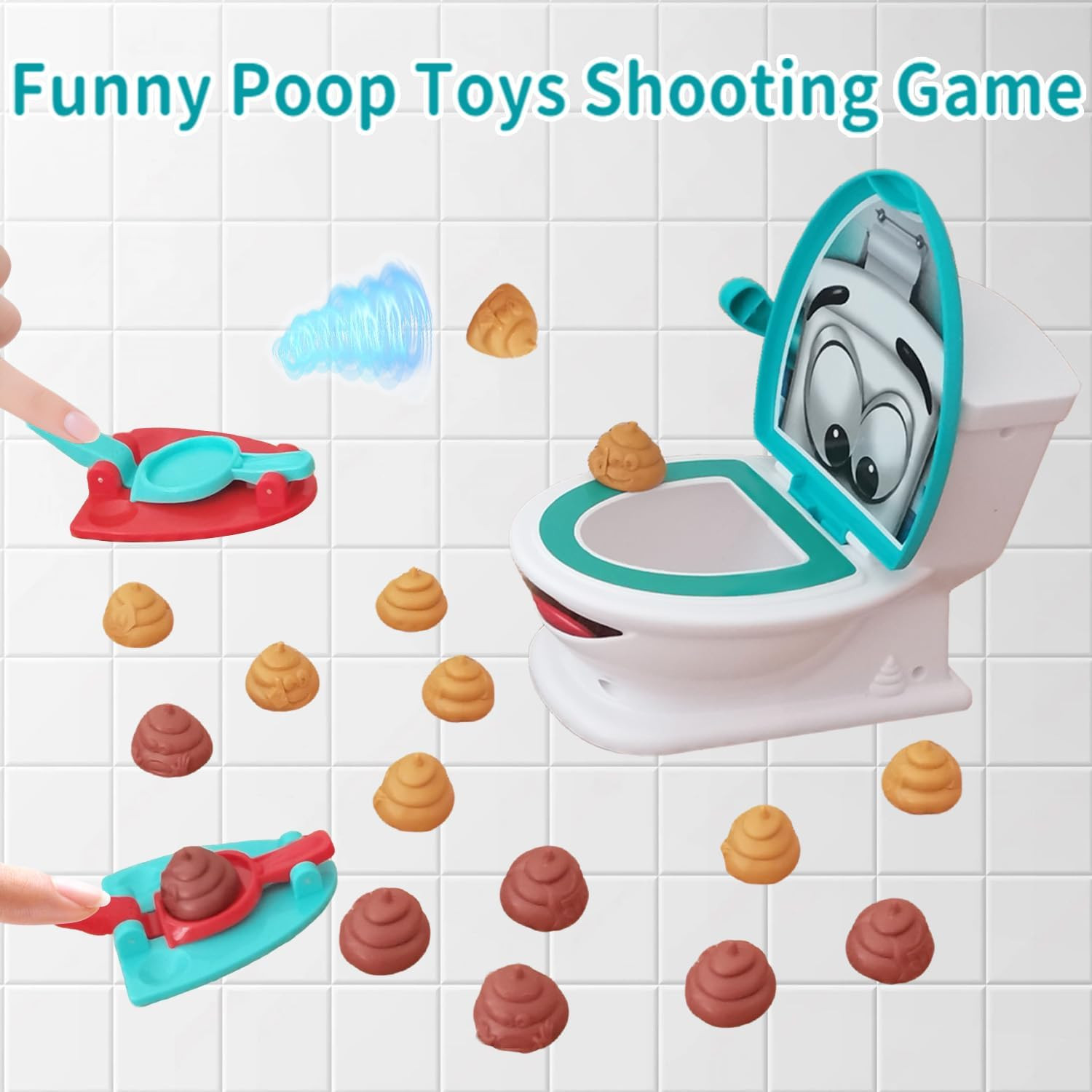 Poop Game, Funny Shooting Game, Family Board Games for Kids 4-12, with 1 Toilet