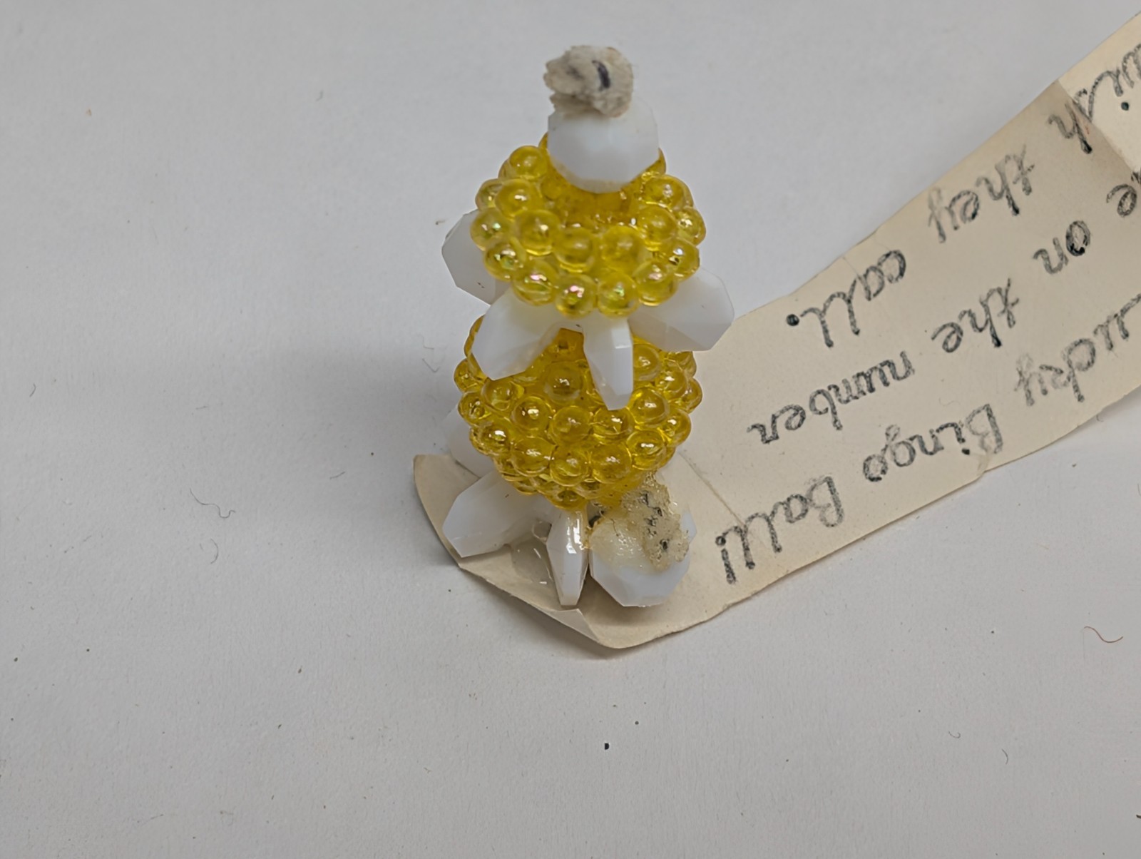 Vintage Lucky Bingo Ball Charm Yellow Beaded Troll Figurine Folk Art