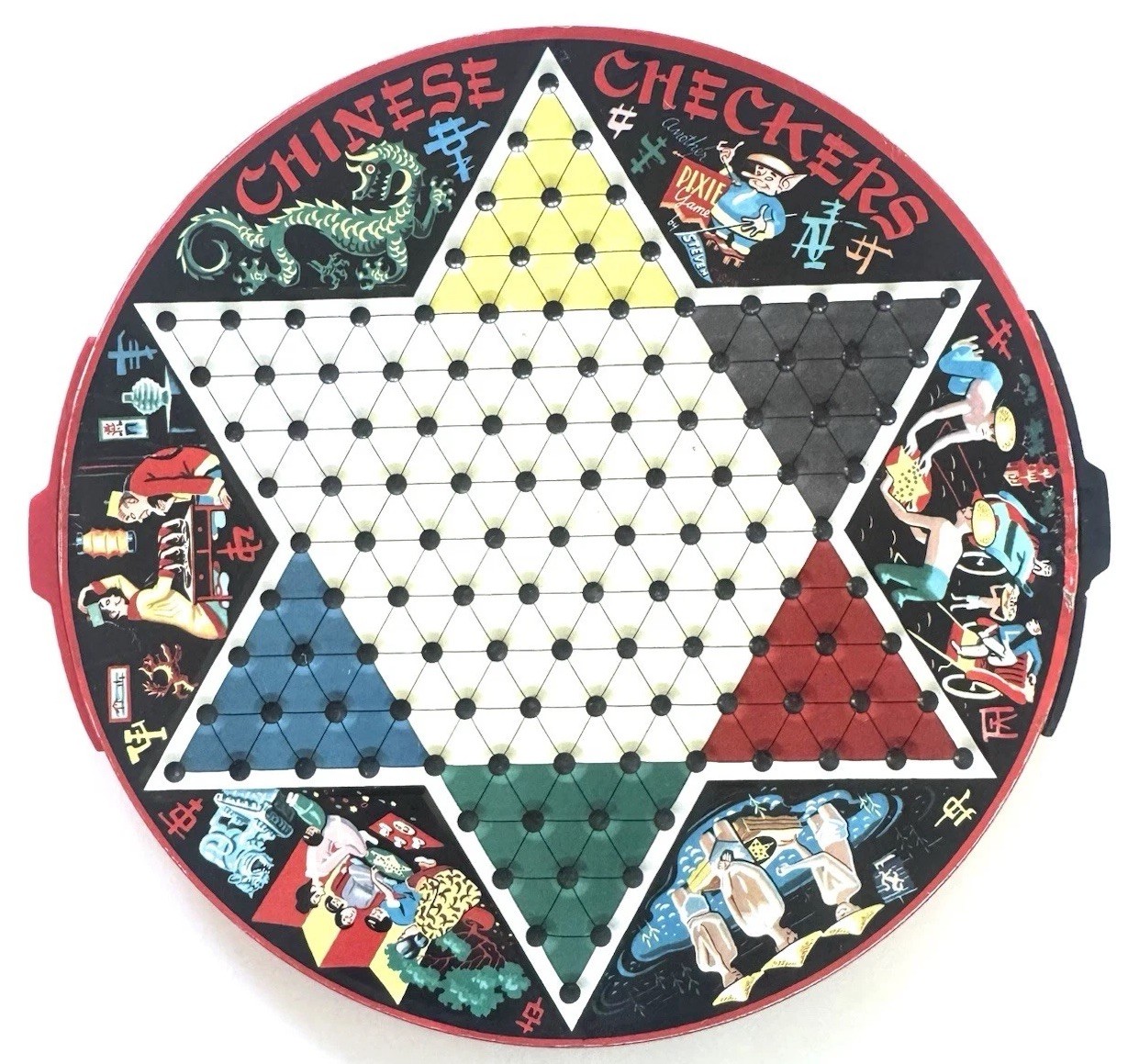 Vtg Chinese Checkers Game Pixie All Metal Game Board Steven Mfg Co RARE!
