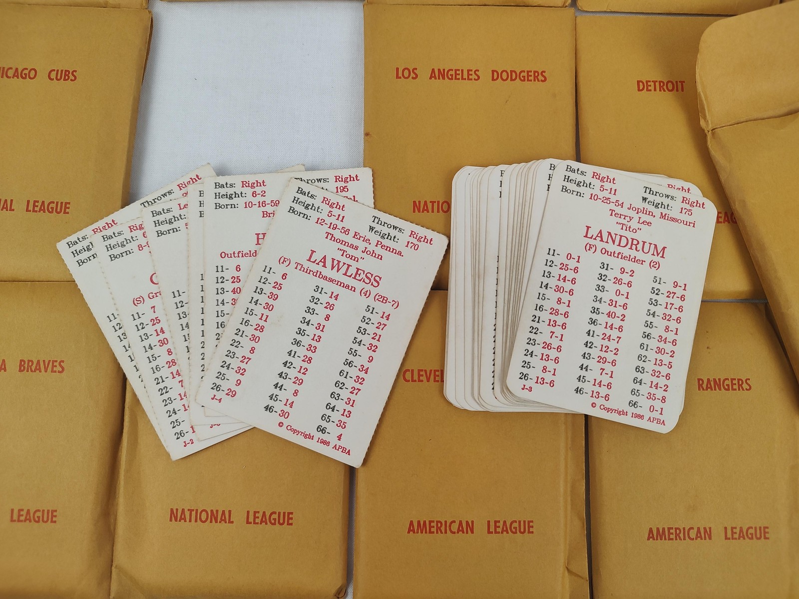 Vintage APBA Baseball 1985 Season Complete 26 MLB Teams Player Cards With XB Set