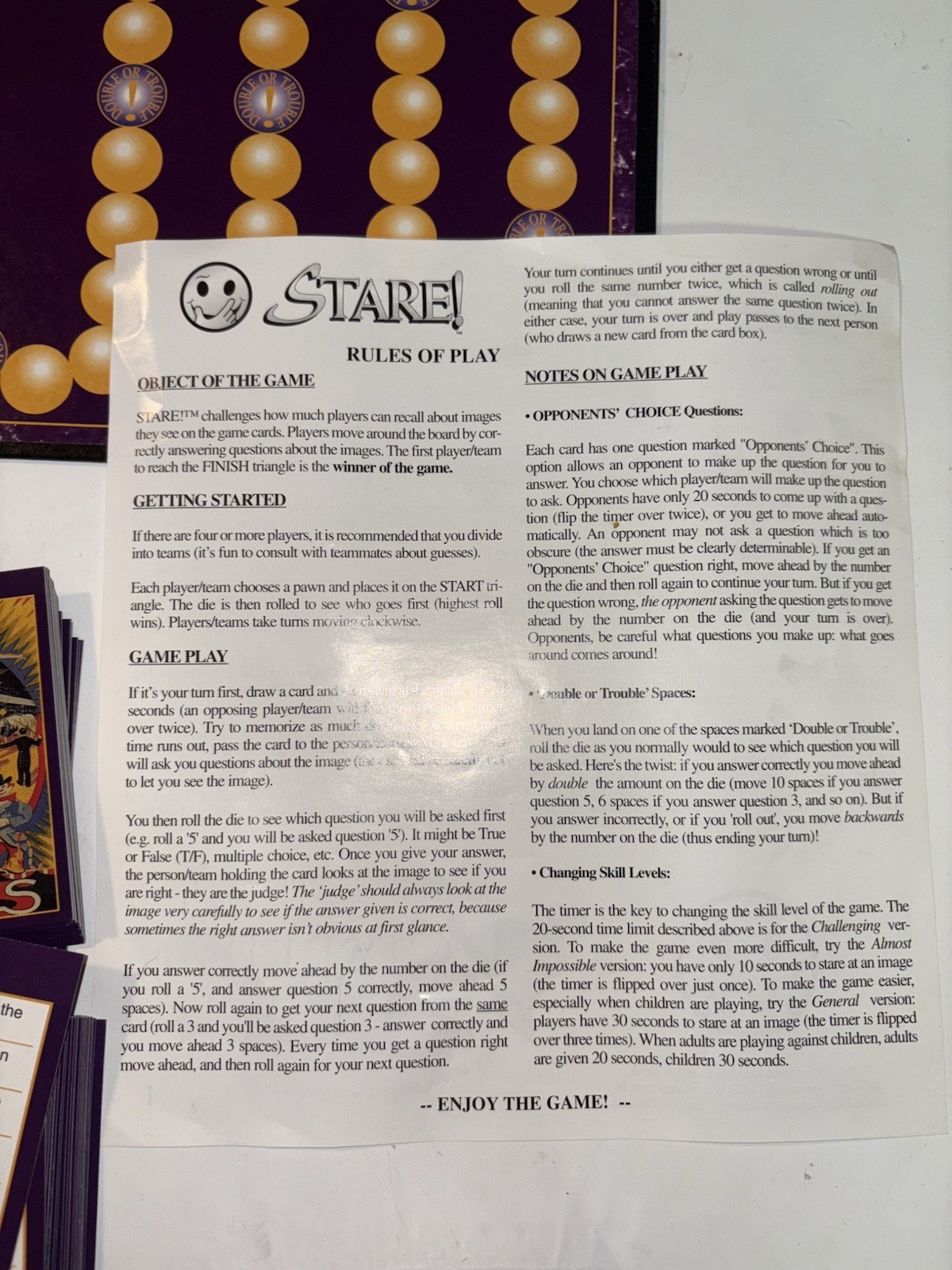 Stare! Board Game Can You Get It? 1st Ed Test Your Memory Observe Recall Age 10+