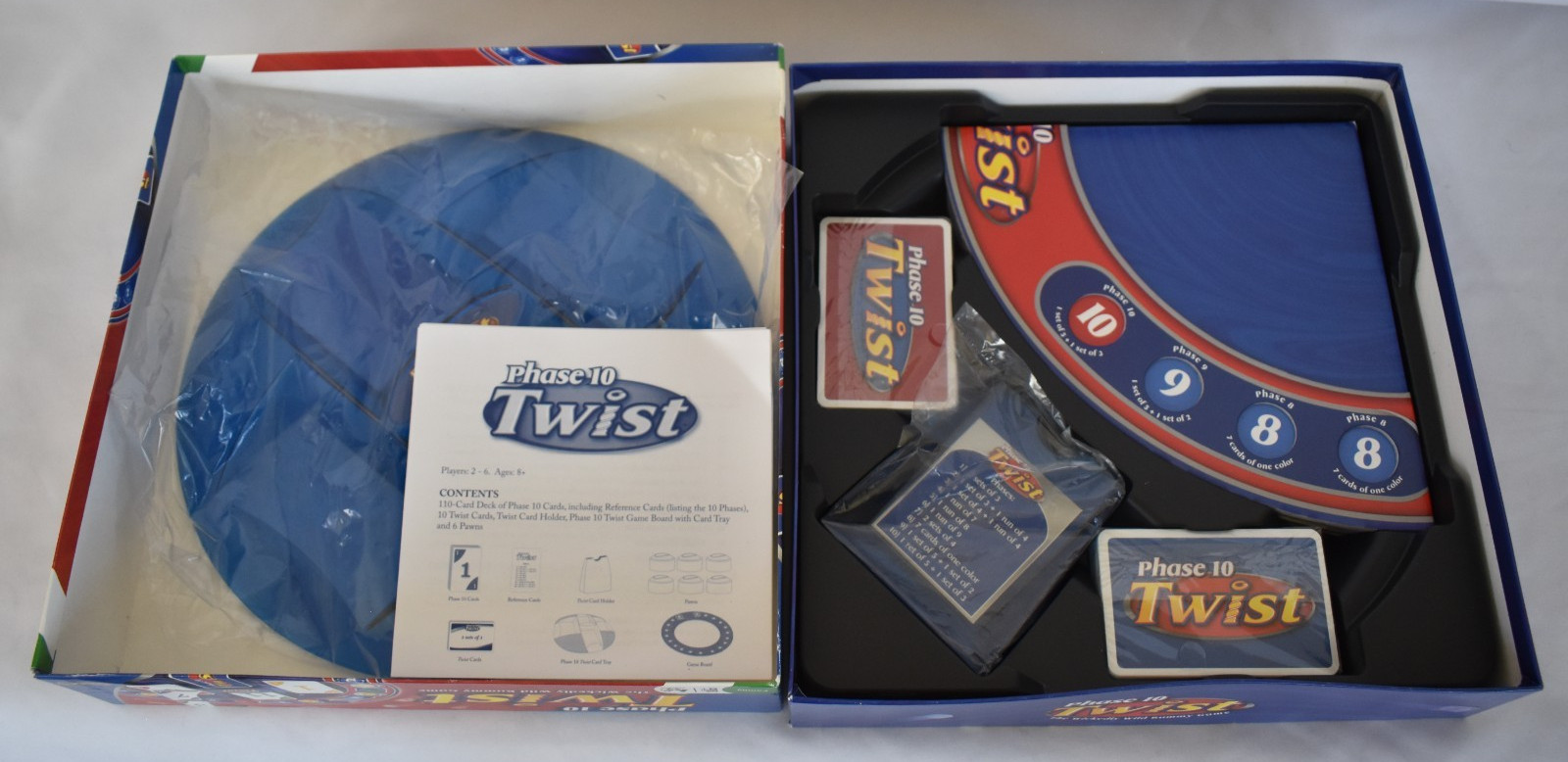 Phase 10 Twist Board Game Open Box SEALED PARTS Fundex 2008 Wickedly Wild Rummy